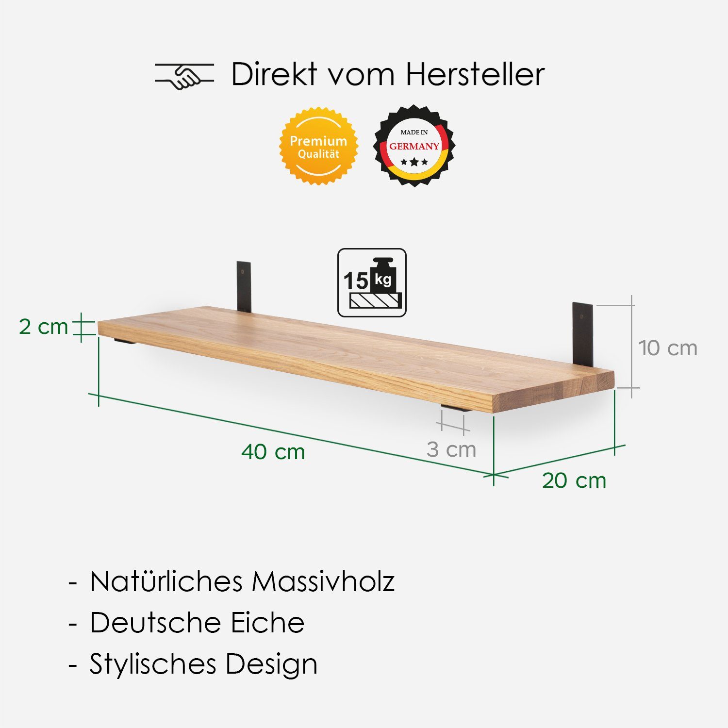 Holzregal schwarz) Natur Wandregal Eiche Bücherregal TES (Metall Rikmani