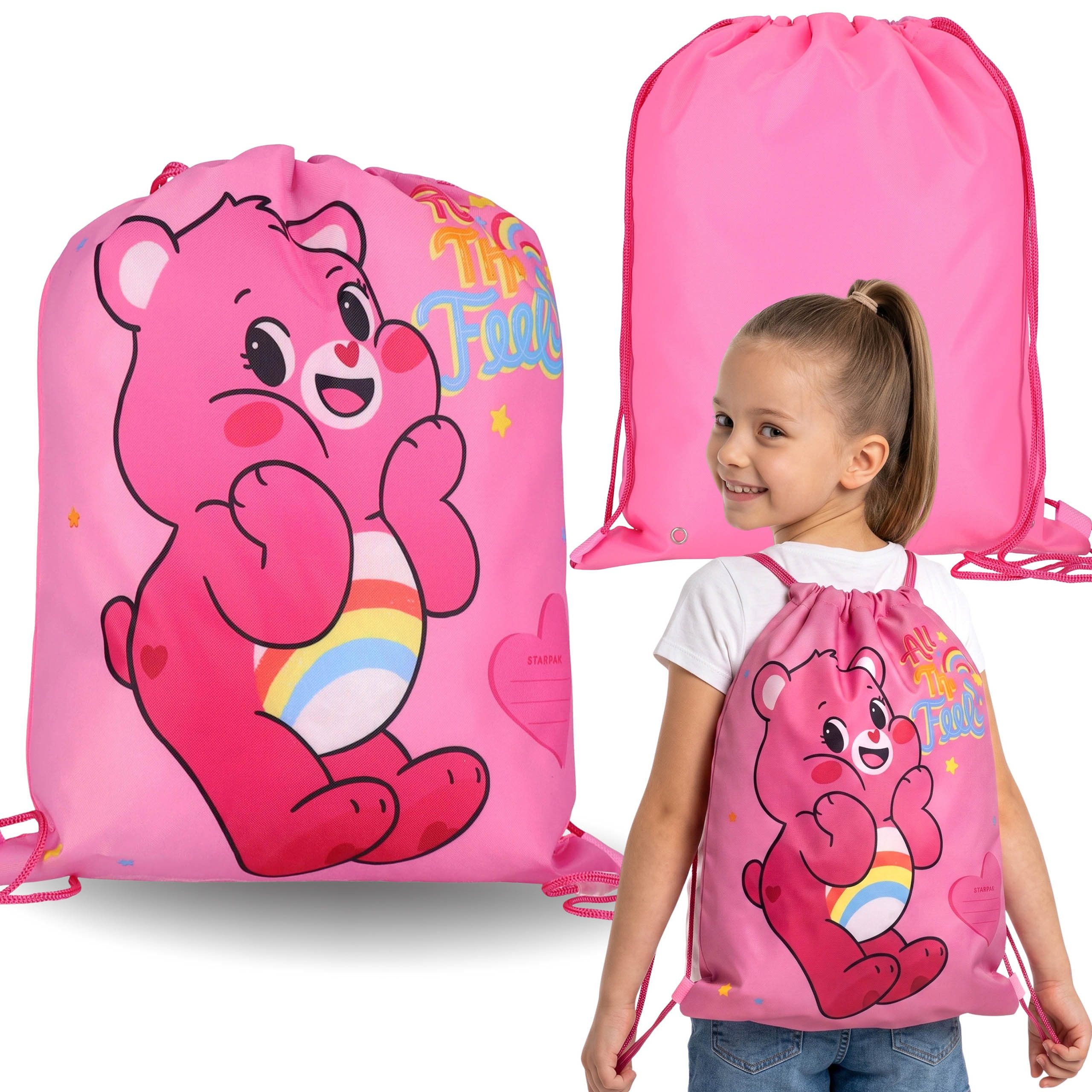 Turnbeutel Care Bears Schuhbeutel für Mädchen, rosa, für Sportunterricht 32x39 cm