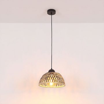 etc-shop Pendelleuchte, Leuchtmittel nicht inklusive, Hängeleuchte Pendellampe Deckenlampe Metall Bambus D 30 cm