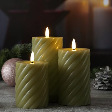MARELIDA LED-Kerze LED Kerze Twist Echtwachs gedreht flackernd H: 12,5cm Timer grün (1-tlg)