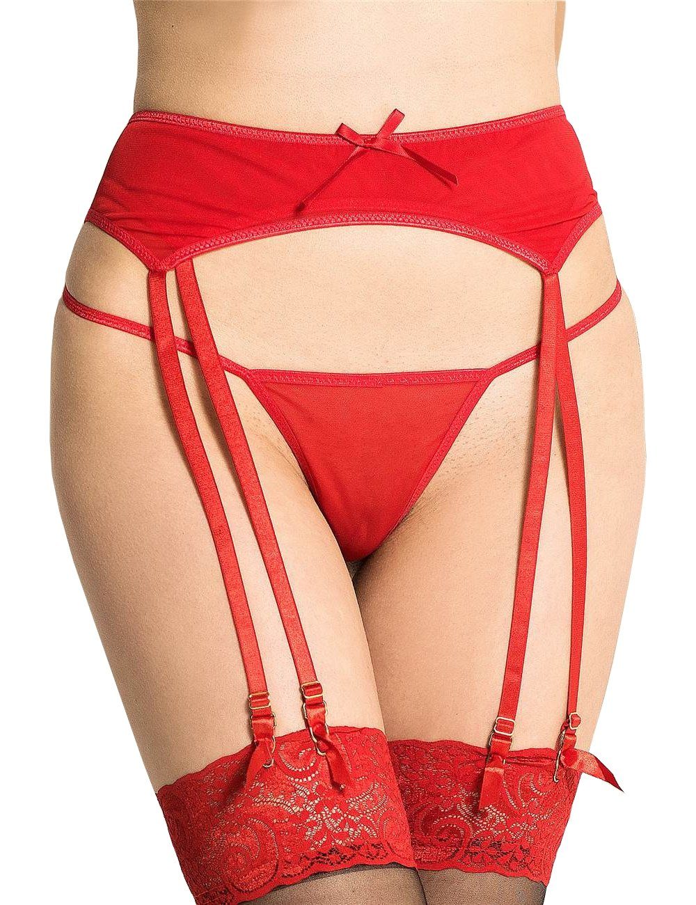 Lau-Fashion Strapsgürtel Unterwäsche Dessous Hüfthalter Strapse String Tanga Gogo S/XL