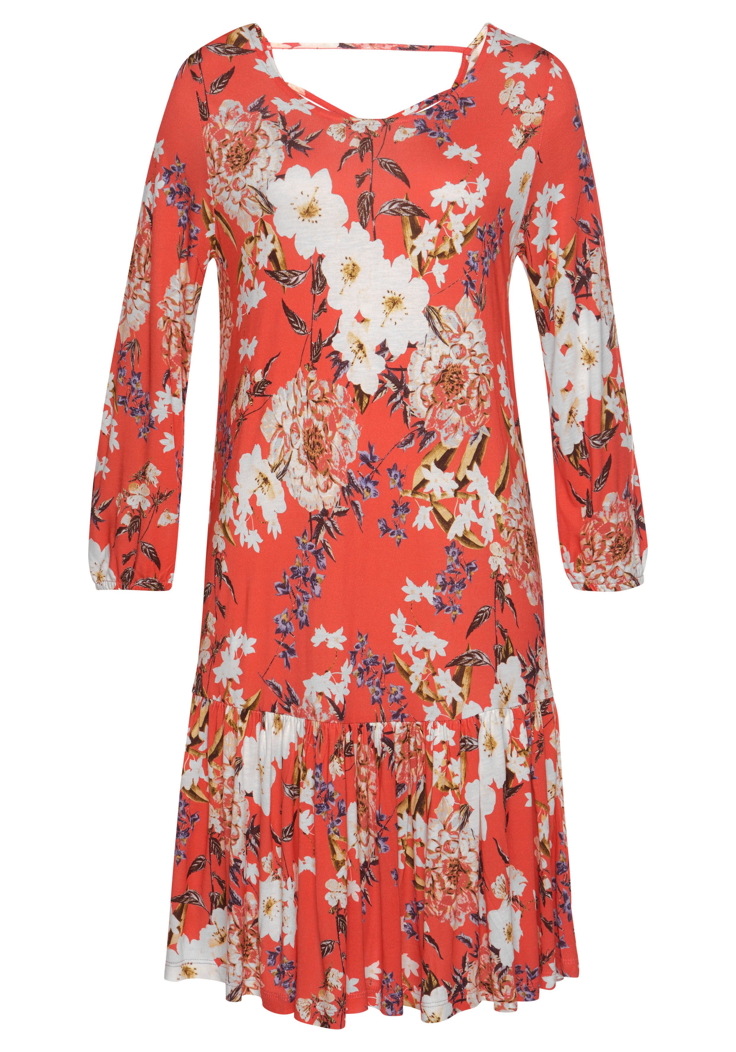 s.Oliver Jerseykleid mit Blumenprint und Volantrock, 3/4-Ärmel, Sommerkleid, Strandkleid. € 59,99