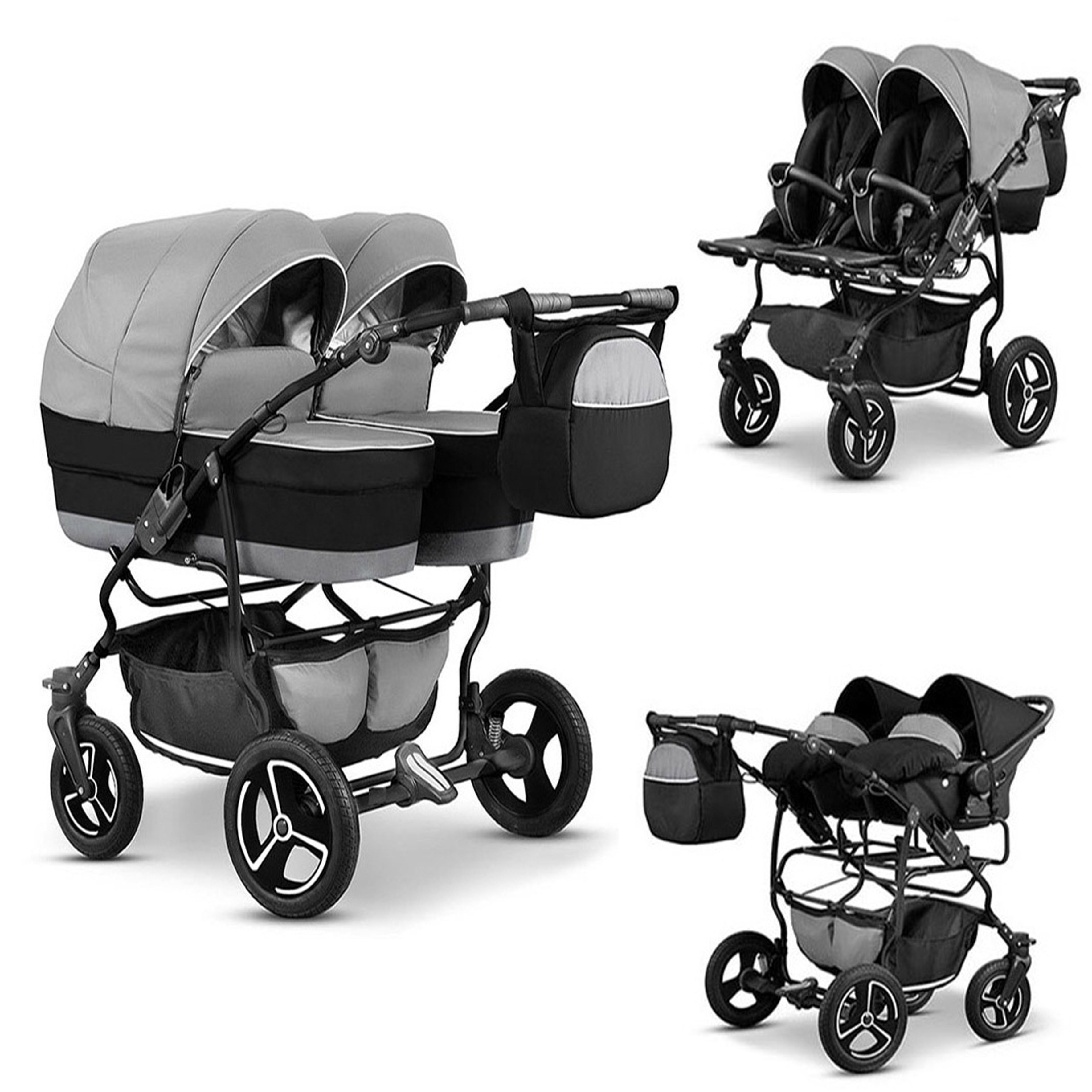 Zwillingswagen Twin Star 4 in 1 inkl. Sportsitze, Autositze und Zubehör in 16 Farben