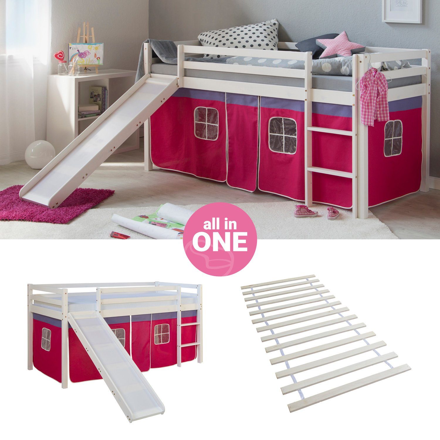 Homestyle4u Hochbett 90x200 cm Kinderbett Weiß günstig online kaufen