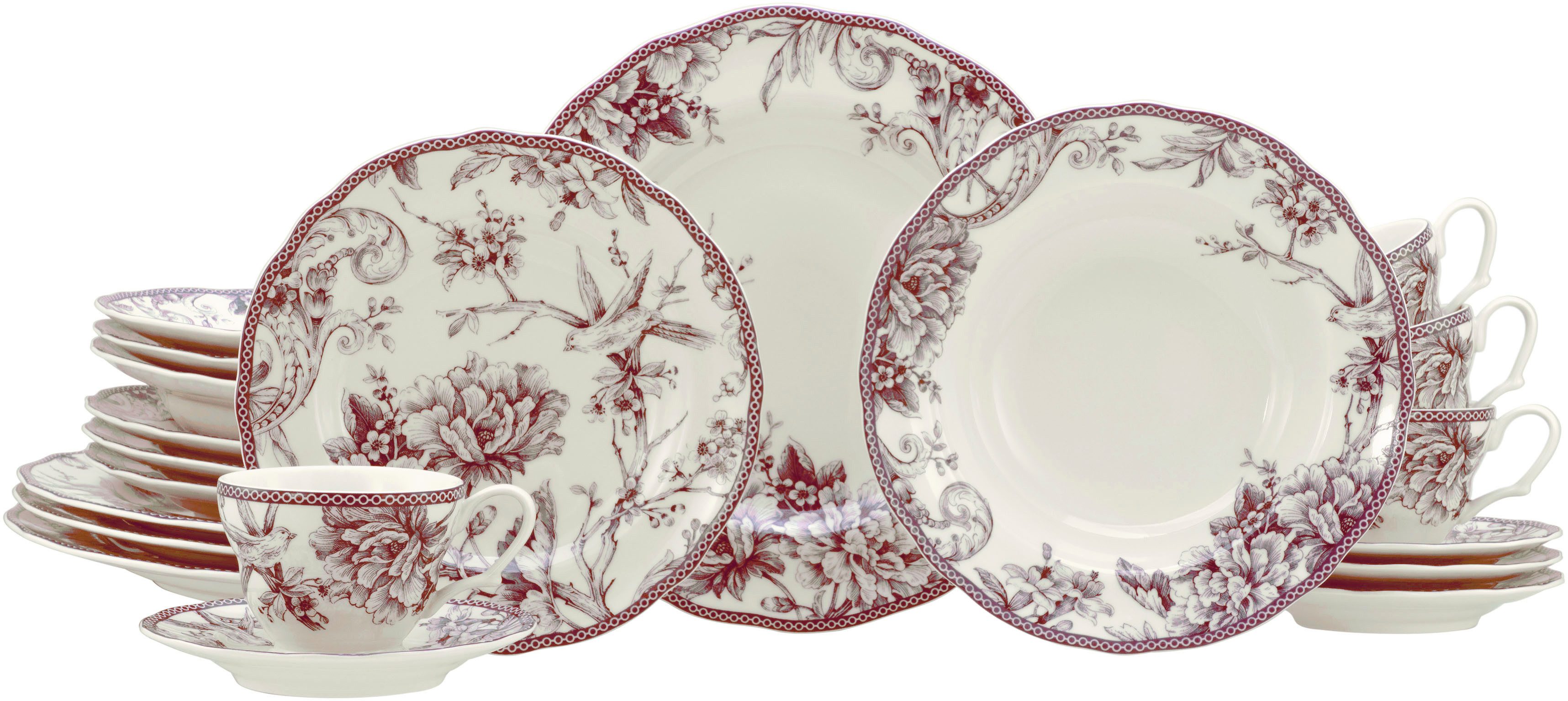 CreaTable Kombiservice Adelaide, Service 20-tlg. (20-tlg), 4 Personen, Porzellan, Nostalgischer Vintage Dekor, Elegante Form