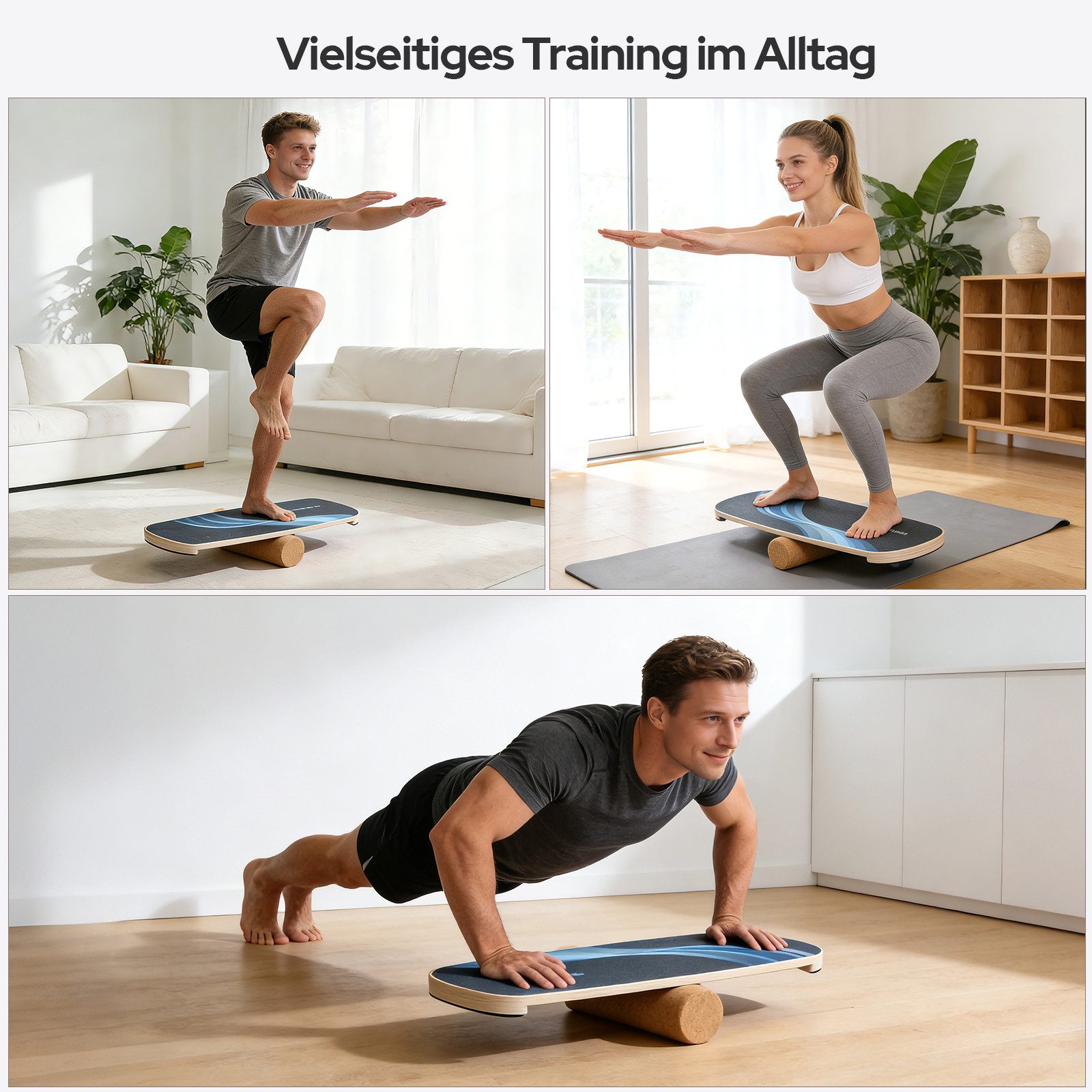 FunLife Balanceboard ALPIN & WAVE Design-Edition, Premium-Birkenholz, mit Naturkorkrolle, bis 150 kg