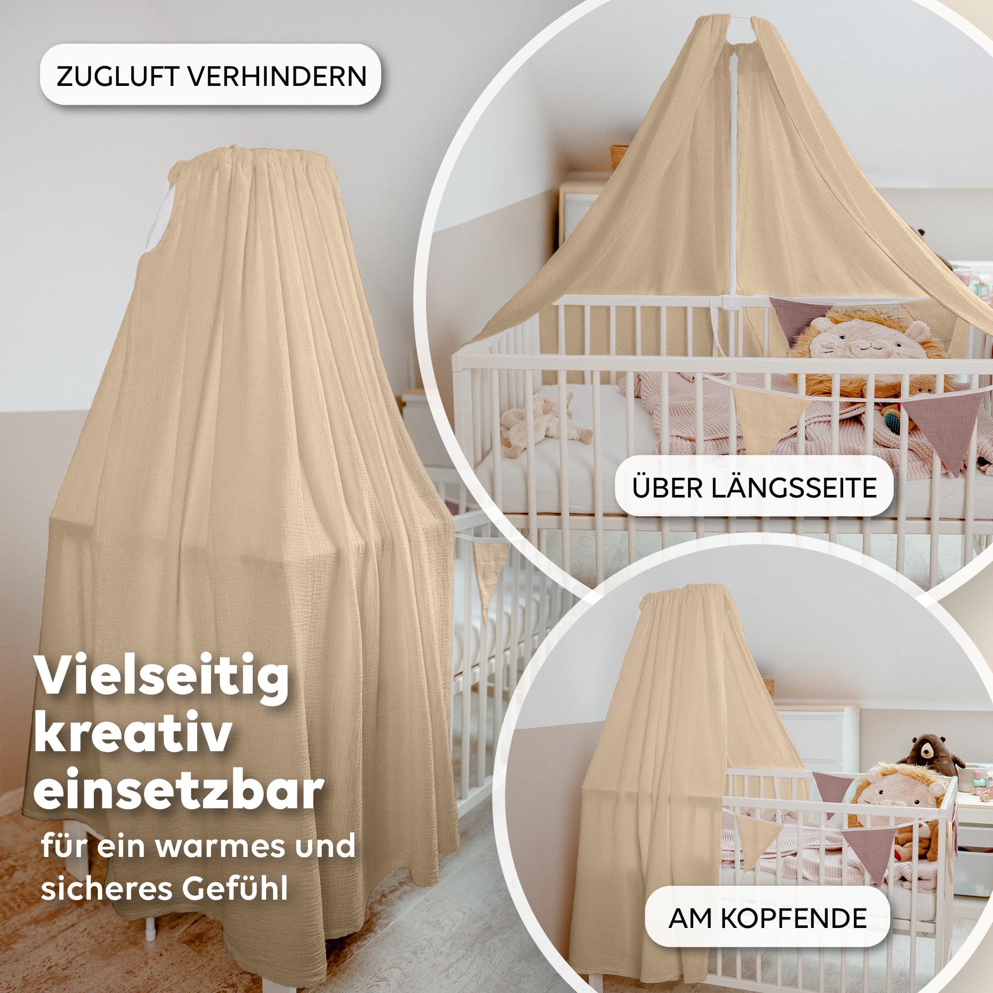 lilimaus Betthimmel Babybett Himmel aus 100% Musselin - luftiger Baldachin (1-tlg), behaglicher Rückzugsort im Babybett - sanft zu zarter Babyhaut