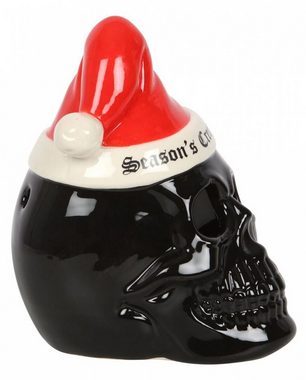 Horror-Shop Dekofigur Schwarzer Totenkopf mit Weihnachtsmannmütze Teelic