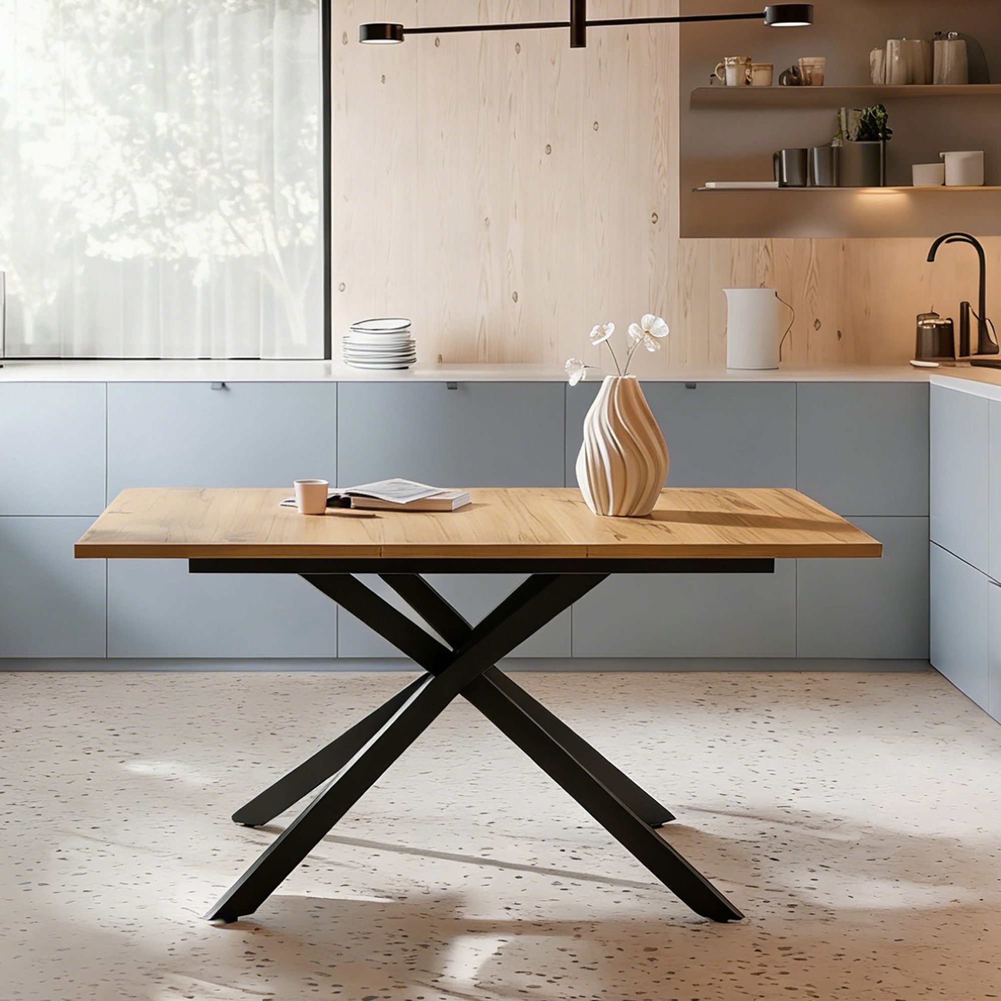 B&D home Esstisch LARS, Metallgestell schwarz oder weiß, ausziehbar 120-160cm, 4-6 Personen