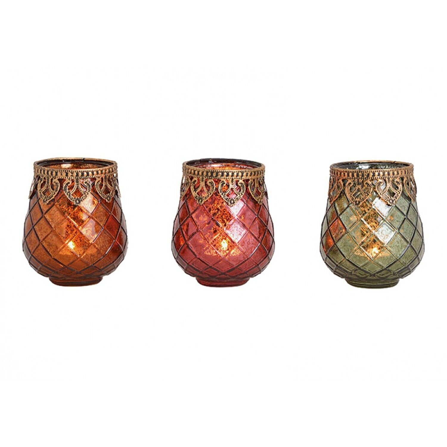 Taschen4life Windlicht Glas Windlicht Indien 602 (3 Stück) (3er Set), orientalische Windlichte, Teelichthalter, Shabby chic & Bohemien Stil Mix rot, orange, grün