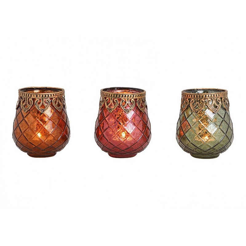Taschen4life Windlicht Glas Windlicht Indien 602 (3 Stück) (3er Set), orientalische Windlichte, Teelichthalter, Shabby chic & Bohemien Stil