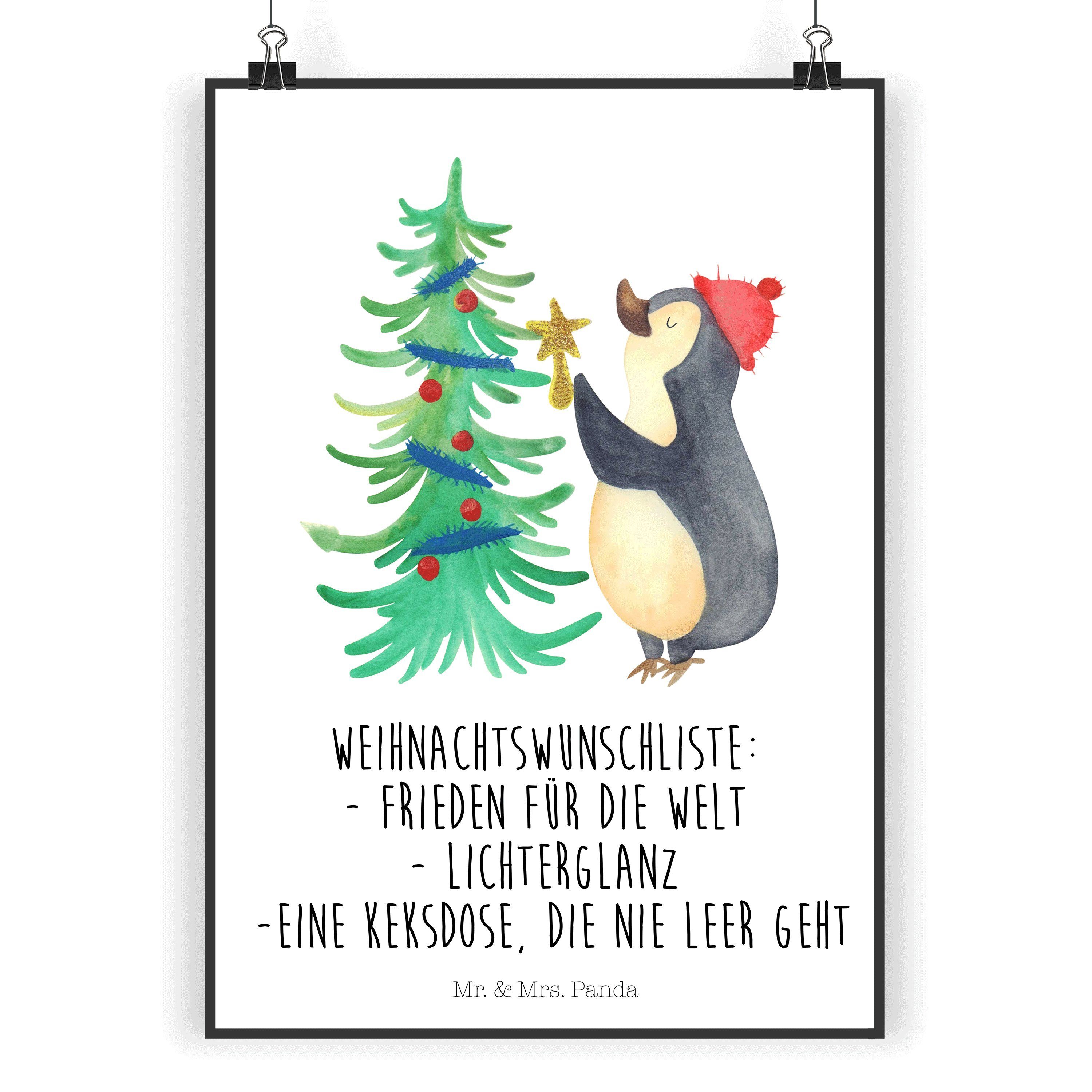 Mr. & Mrs. Panda Poster DIN A4 Pinguin Weihnachtsbaum - Weiß - Geschenk, Nikolaus, Advent, Wi, Pinguin Weihnachtsbaum (1 St)