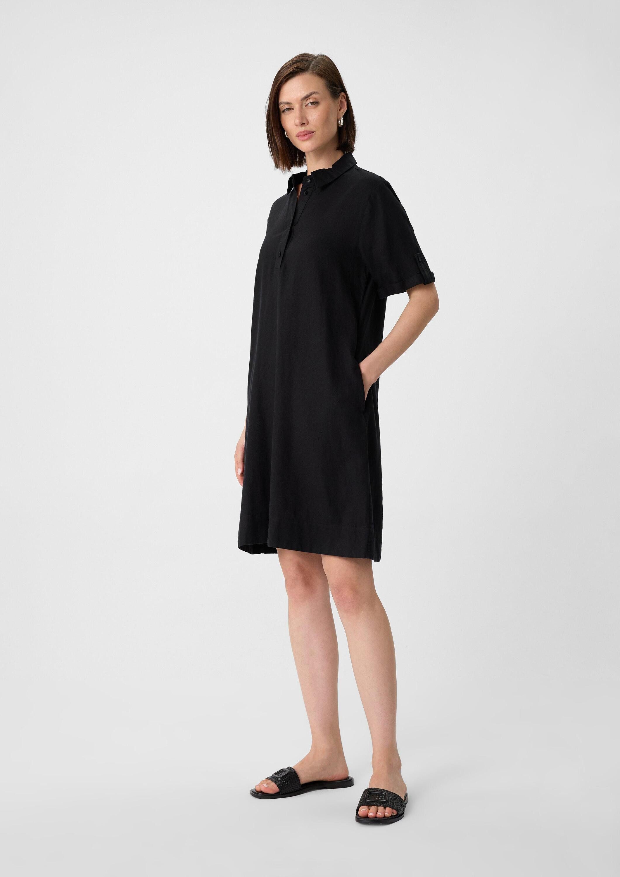 comma Minikleid Kleid Ausgestelltes Kleid aus Leinenmix mit Hemdkragen