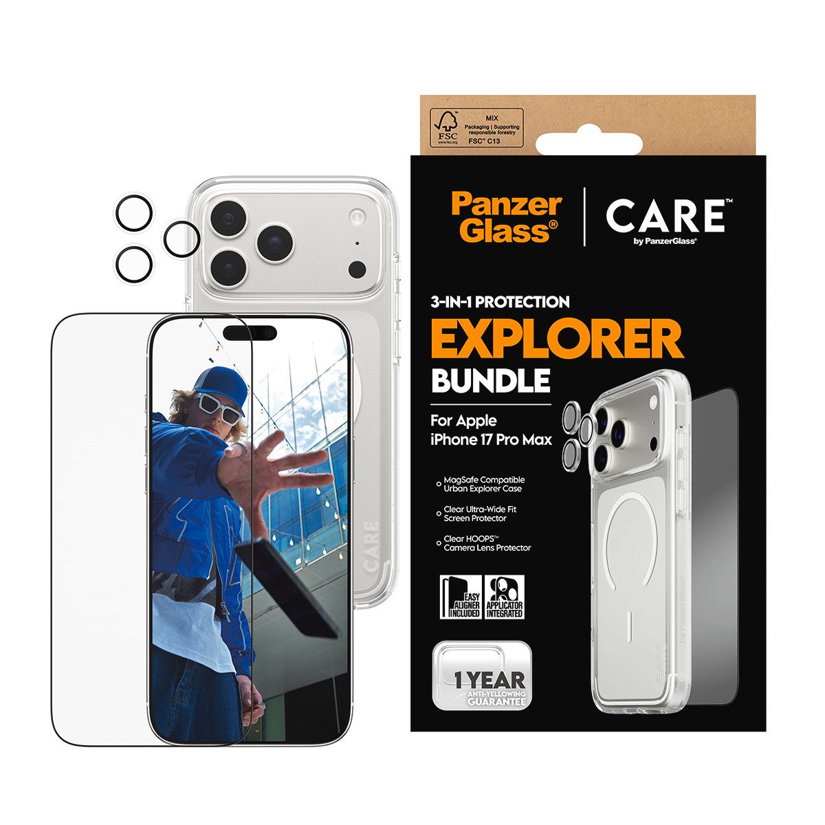 CARE by PanzerGlass Handyhülle 3-in-1 Flagship Explorer Bundle Apple iPhone 17 Pro Max, Backcover, Schutzhülle, Handyschutzhülle, Case, Schutzcase, stoßfest