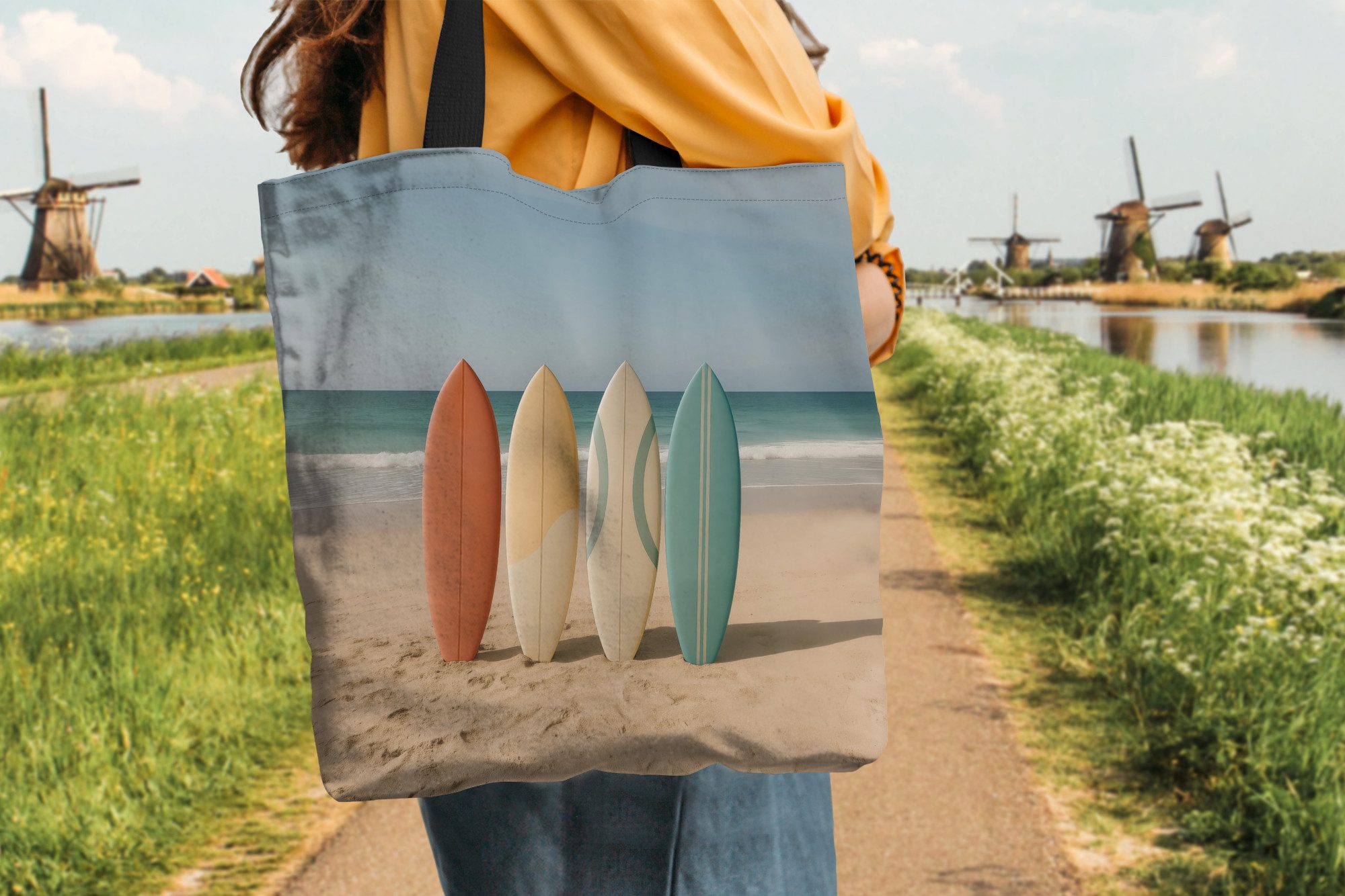 MuchoWow Shopper Strand - Surfbrett - Pastell, Handtasche, Damen und Herren, Schultertasche, Umhängetasche, Tote Bag