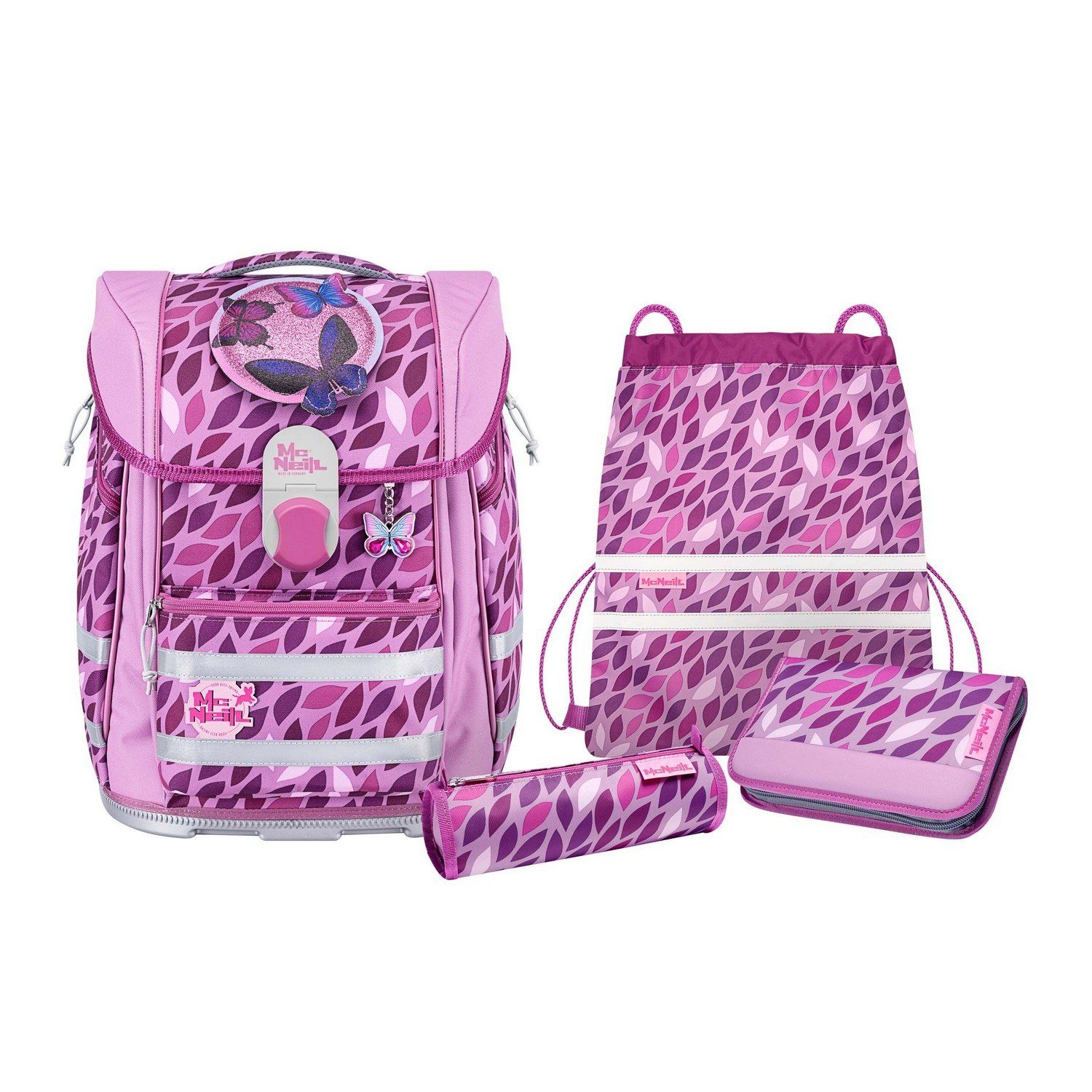 Schulranzen-Set Mit Federmäppchen – 38 Cm, Motiv Katze Blumie, Reflektierend, Wasserfest, Nur 860 G