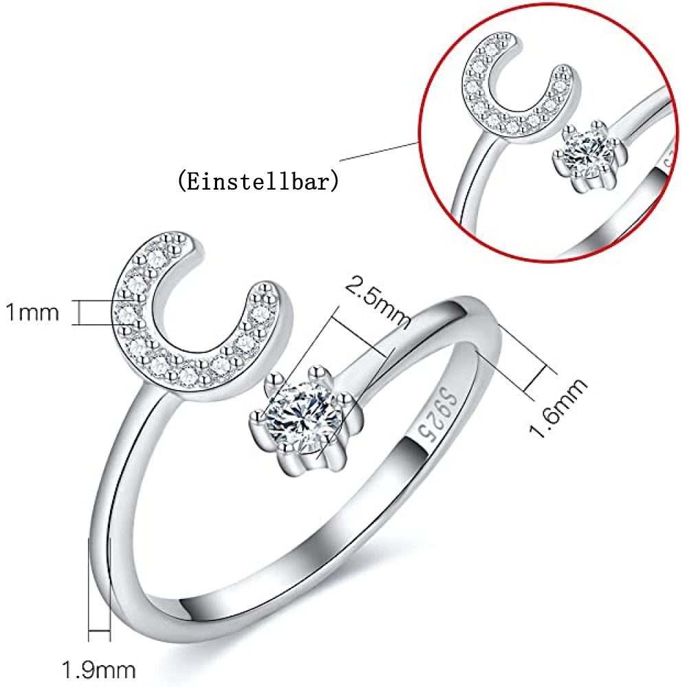GelldG Silberring Ring Silber Sterling ‎‎Silber(Stil:C) 925 Offener Verstellbare Damen Buchstabe Mädchen