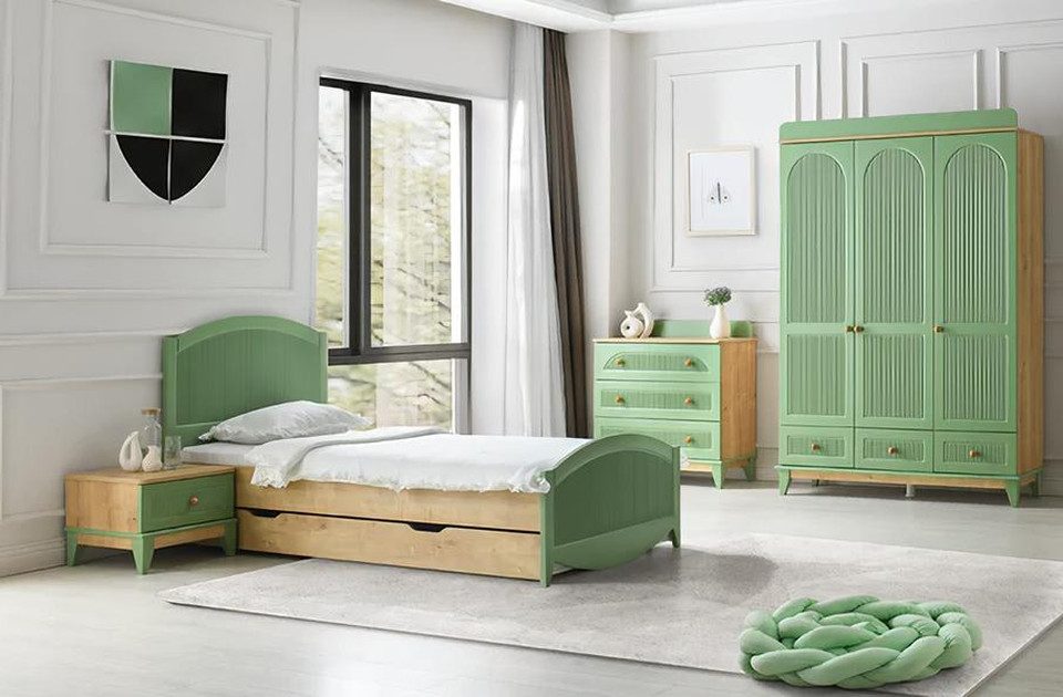 Jugendzimmer-Set Modernes Jugendzimmer-Set in Weiß mit Bett, Schrank und Kommode