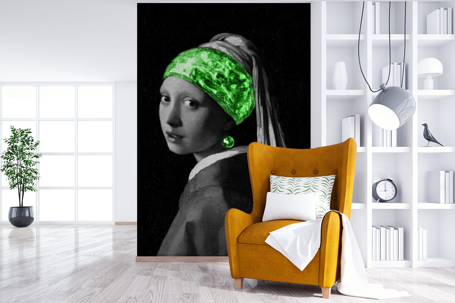 Johannes St), Montagefertig Mädchen mit - Matt, Fototapete für - Grün, (3 Wohnzimmer, dem bedruckt, MuchoWow Tapete Vermeer Vinyl Perlenohrring Wandtapete Das