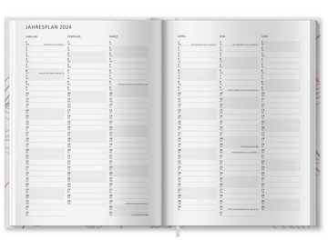 Eine der Guten Verlag Terminkalender Terminplaner 2024 - A5, creme blau rosa, 1 Doppelseite / Woche, 144 S. FSC-Papier, Hardcover, klimaneutral
