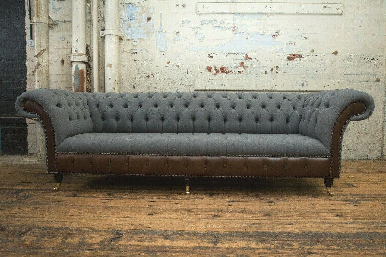 Xlmoebel Chesterfield-Sofa Graues Chesterfield-Sofa aus Leder und Textil, Hergestellt in Europa