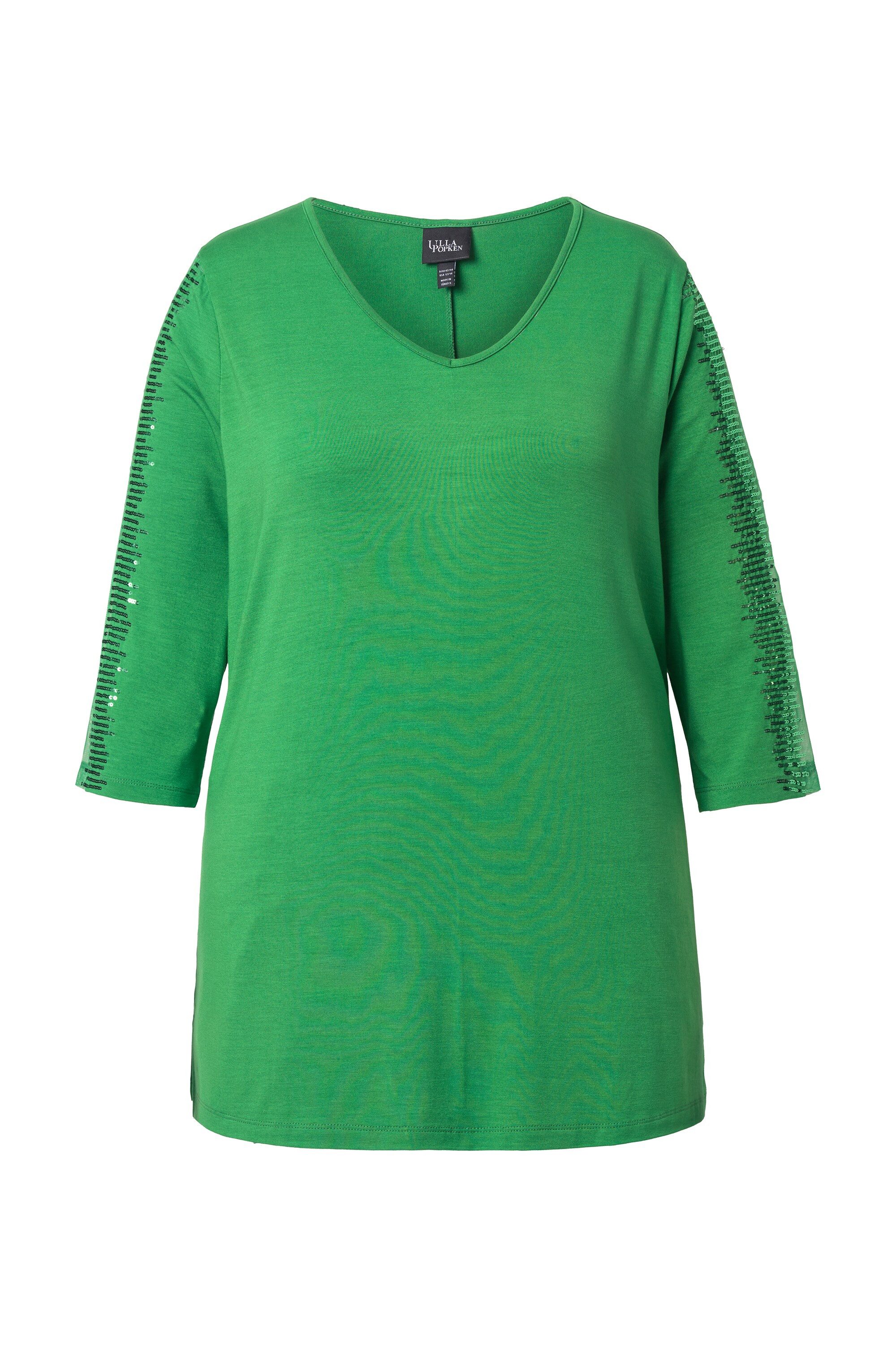 Longshirt Longshirt Mesh-Einsatz Pailletten V-Ausschnitt
