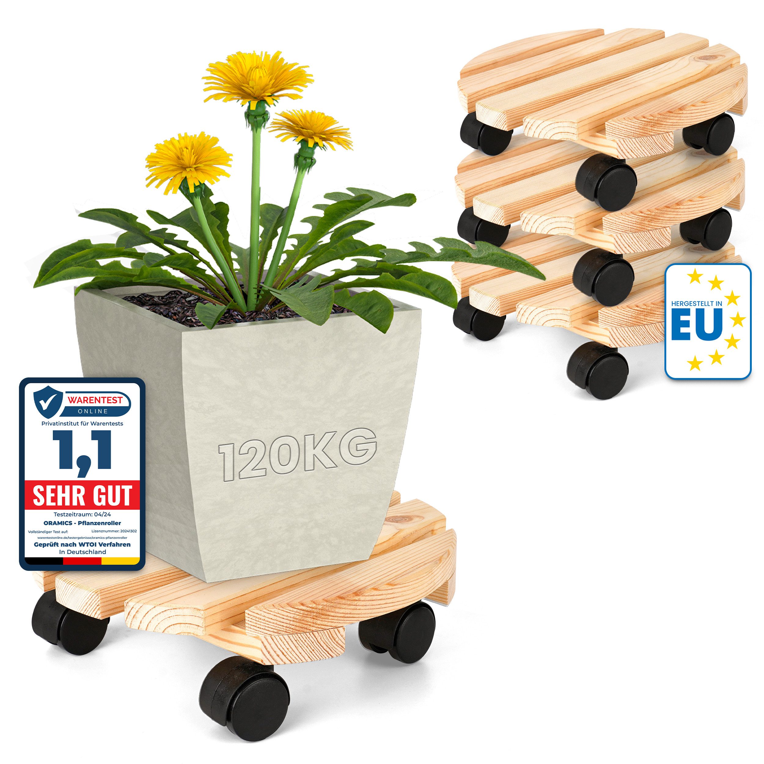 Oramics Pflanzenroller Blumentopfuntersetzer Rund Massivholz Ø30 günstig online kaufen