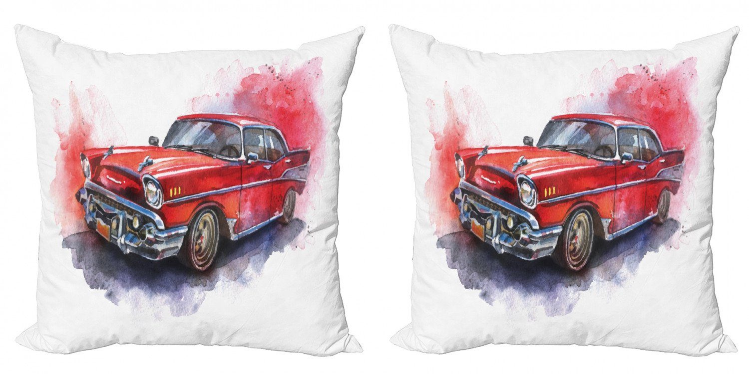 Digitaldruck, Retro-Auto Stück), Abakuhaus Accent Doppelseitiger Aquarell Modern (2 Vintage Kissenbezüge