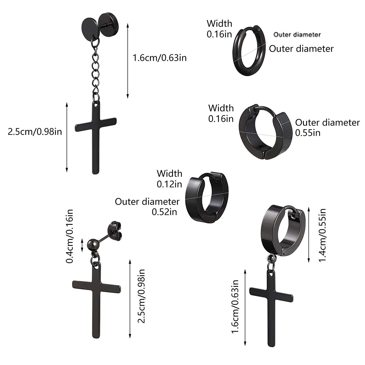 Herren Ohrringe Ohrstecker Damen Ohrring-Set Set 15 zggzerg Kreuz Paare