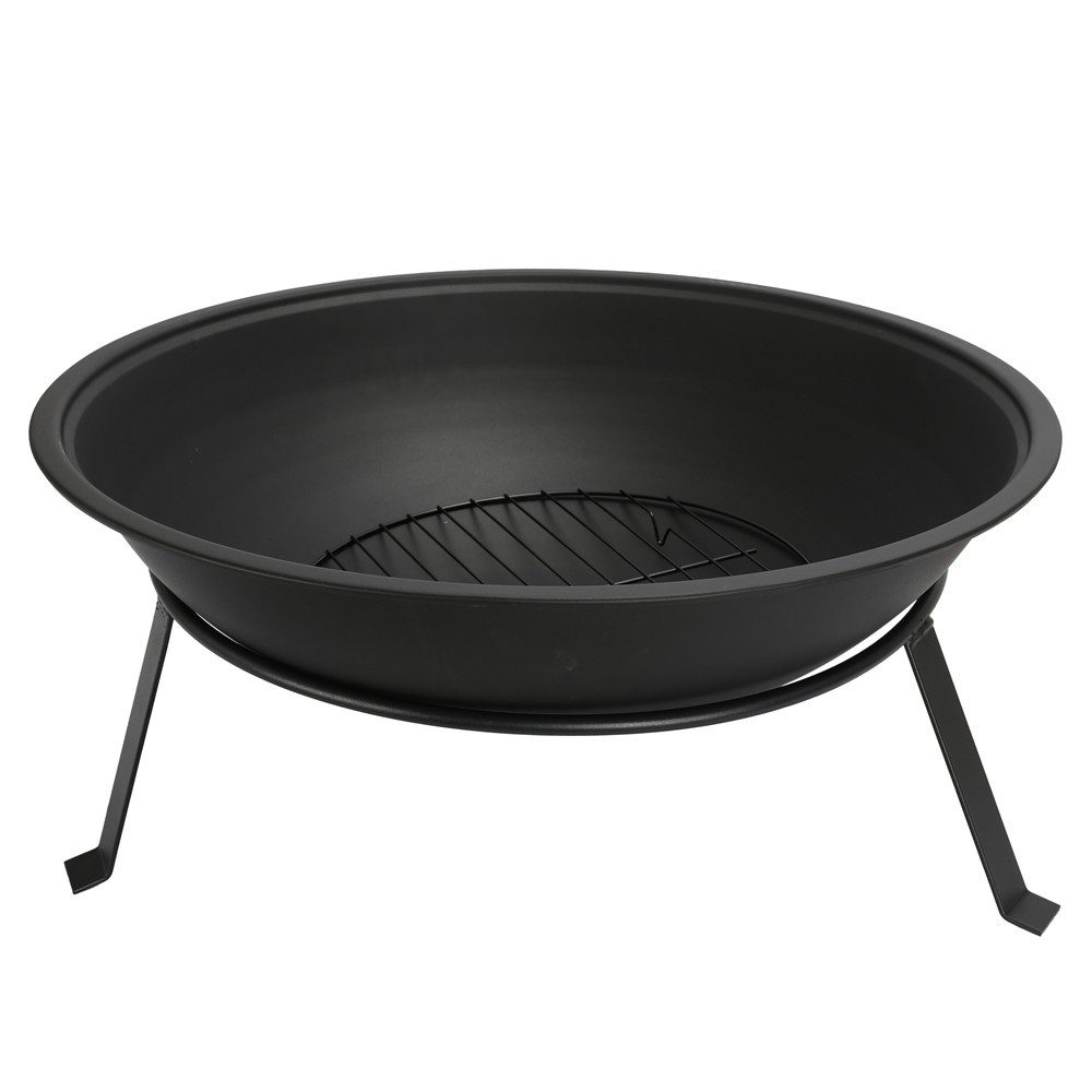 ADLER EUROPE Feuerschale AD 6818 Garten-Feuerstelle aus pulverbeschichtetem Stahl mit Rost, Feuerkorb für Garten und Terrasse, hitzebeständig bis 500°C, Schwarz