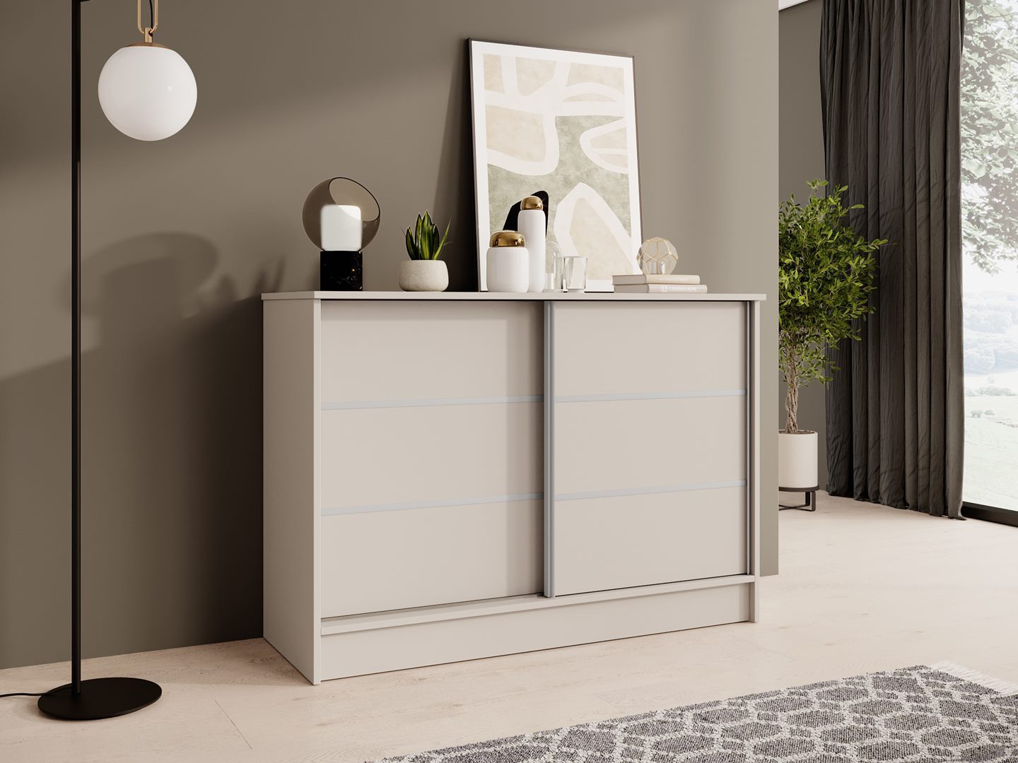 Beautysofa Kommode MIRELA mit 2 Schiebetüren (in 120 cm oder 160 cm, verschiedene Farben), mit dekorativen Sprossen