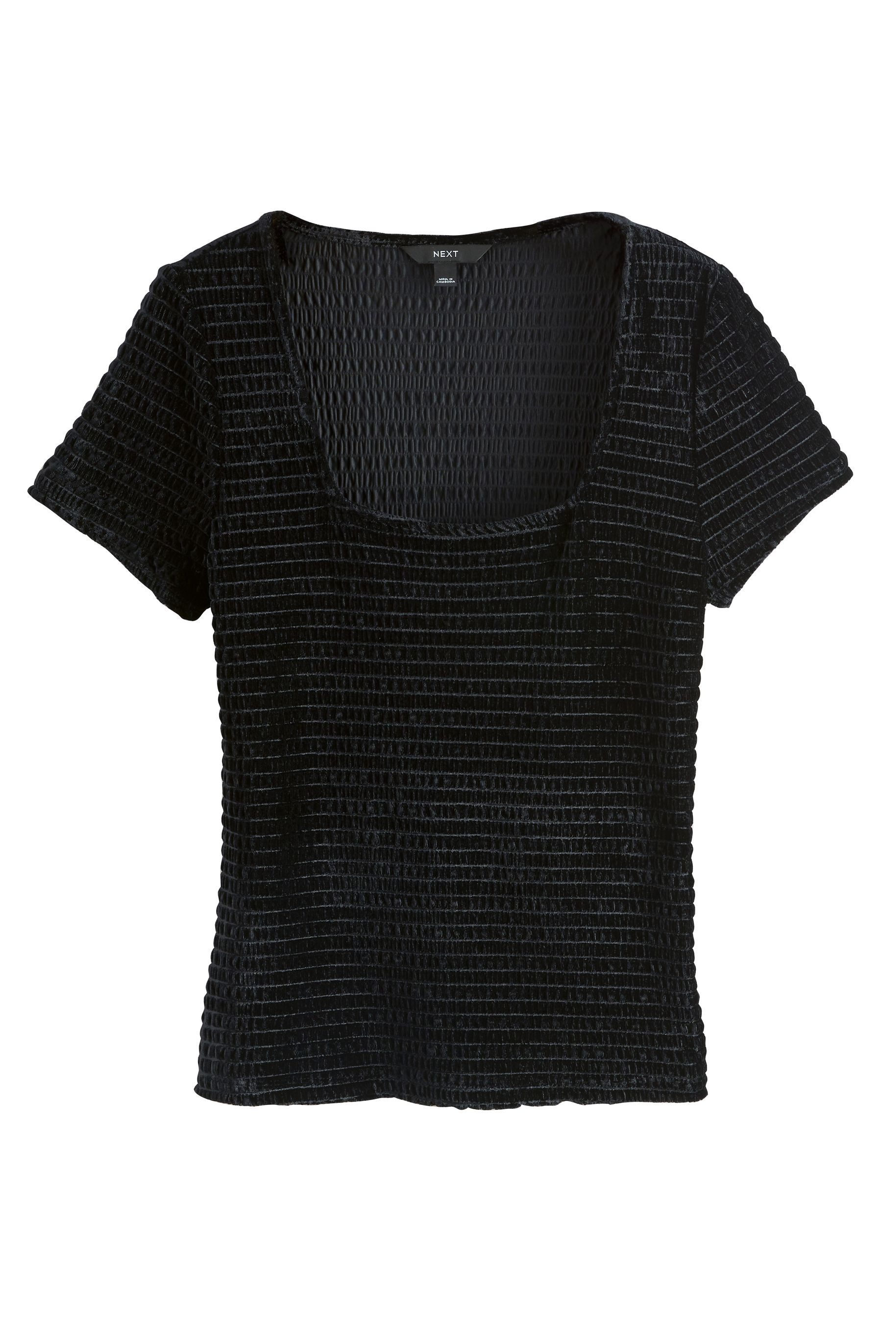 T-Shirt Kurzärmeliges, gerafftes Samtoberteil