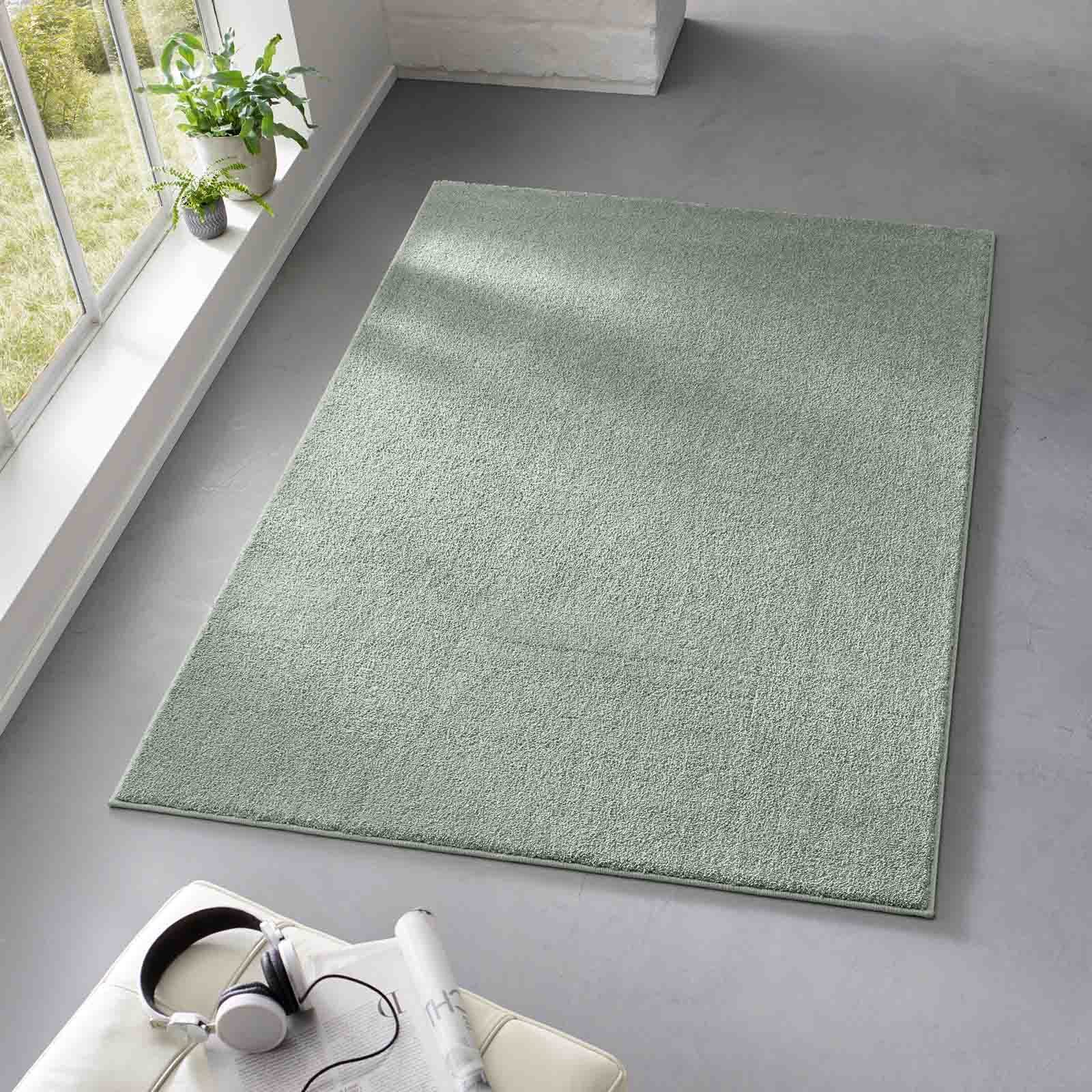 Teppich Kurzflor-Frisee-Teppich Madrid Uni, TaraCarpet, rechteckig, Höhe: 9 mm, uni mint Wohnzimmer Schlafzimmer Esszimmer Kinderzimmer 080X150