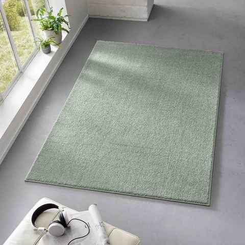 Teppich Kurzflor-Frisee-Teppich Madrid Uni, TaraCarpet, rechteckig, Höhe: 9 mm, uni mint Wohnzimmer Schlafzimmer Esszimmer Kinderzimmer 080X150