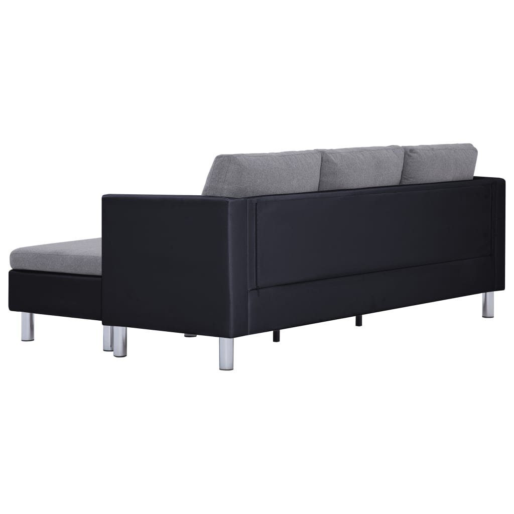 vidaXL Sofa 3-Sitzer-Sofa mit Kissen und Schwarz Hellgrau Kunstleder Schwarz