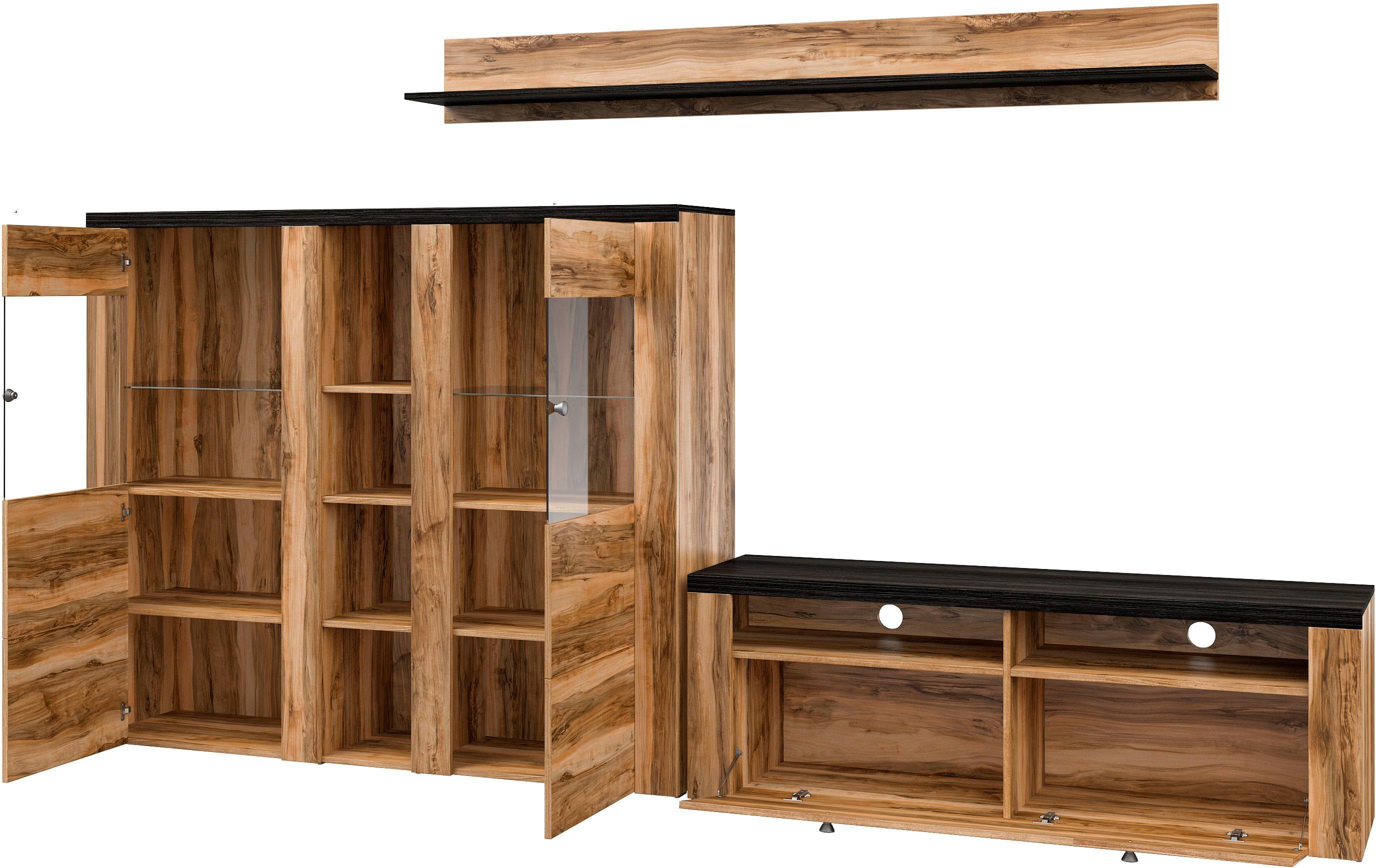 OTTO home Wohnwand Larona, Wohnwand, Set 3 teilig, (3-St), Wohnzimmer Set bestehend aus 1 TV-Board, 1 Highboard,1 Wandregal