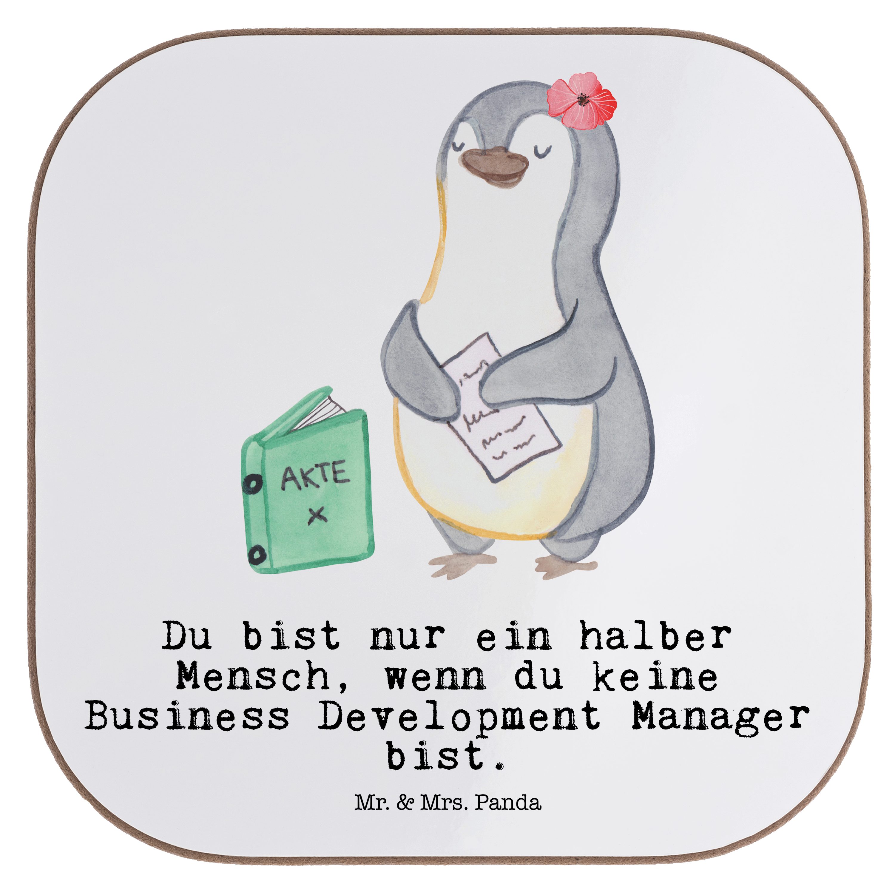 Mr. & Mrs. Panda Getränkeuntersetzer Business Development Manager mit Herz - Weiß - Geschenk, Bierdeckel, 1-tlg.