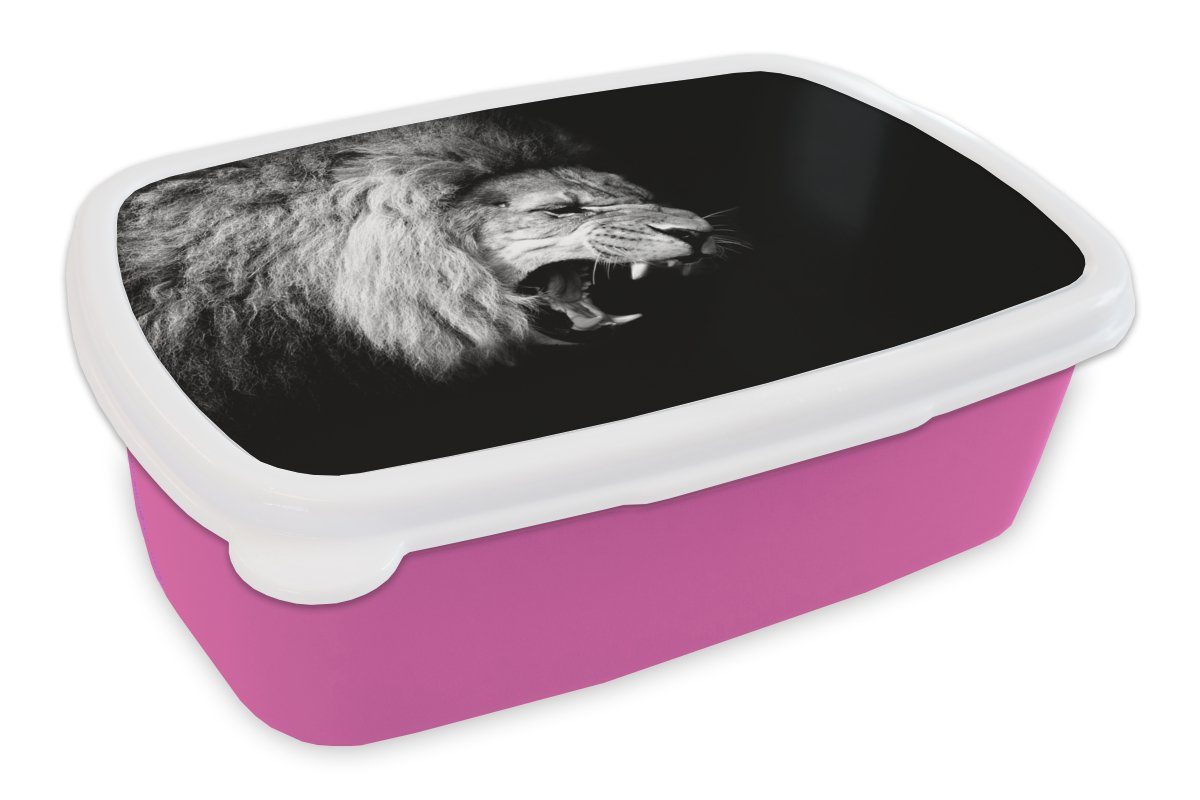 Tiere, Brotdose Snackbox, MuchoWow Kinder, - - Kunststoff Brotbox Löwe Weiß Lunchbox (2-tlg), Mädchen, - rosa - Porträt für Erwachsene, Schwarz Kunststoff,