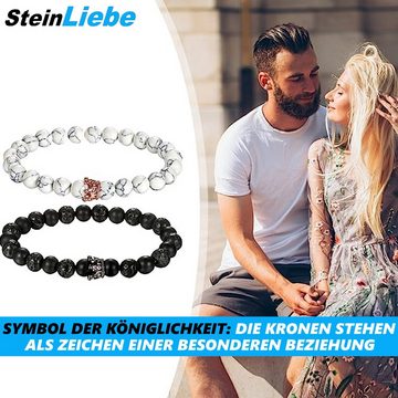 MAVURA Armband Set SteinLiebe Partner Armband Set King & Queen Anhänger, Perle Krone Marmor Optik Stein Liebe Geschenk Valentinstag