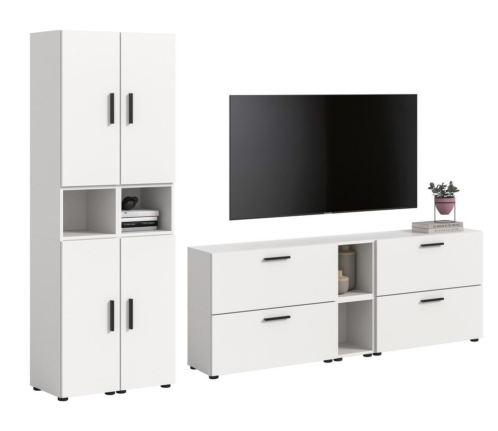 xonox.home Wohnwand Wohnkombination The One 1, 12-teilig, weiß ohne Beleuchtung, (2-St), Wohnkombination, modern
