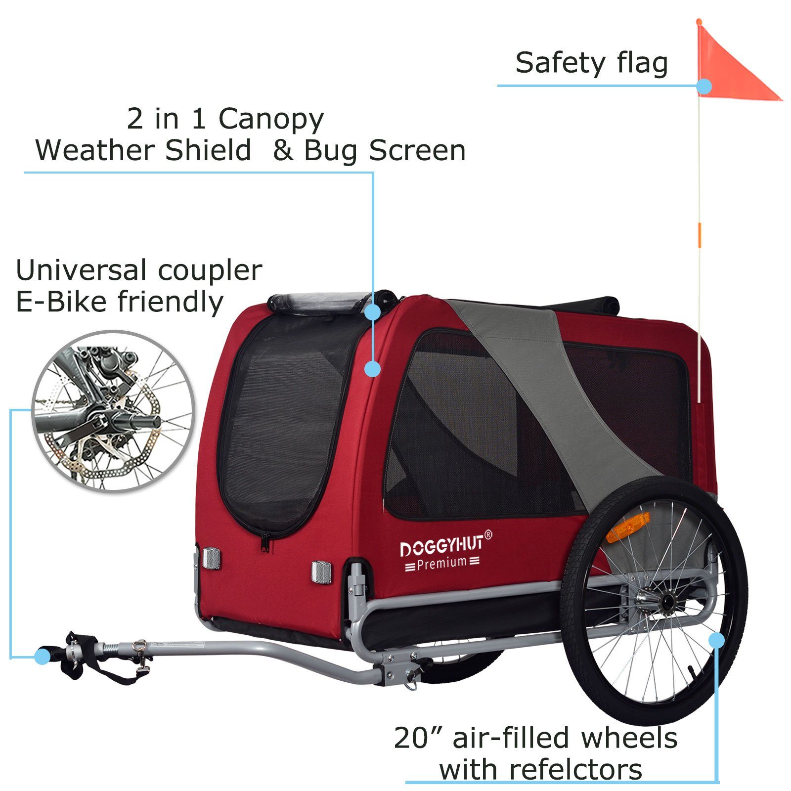 TIGGO Fahrradhundeanhänger DOGGYHUT® Hundefahrradanhänger Hundeanhänger Fahrradanhänger, Geeignet für große Hunde - Maximale Schulterhöhe des Hundes: 60 cm