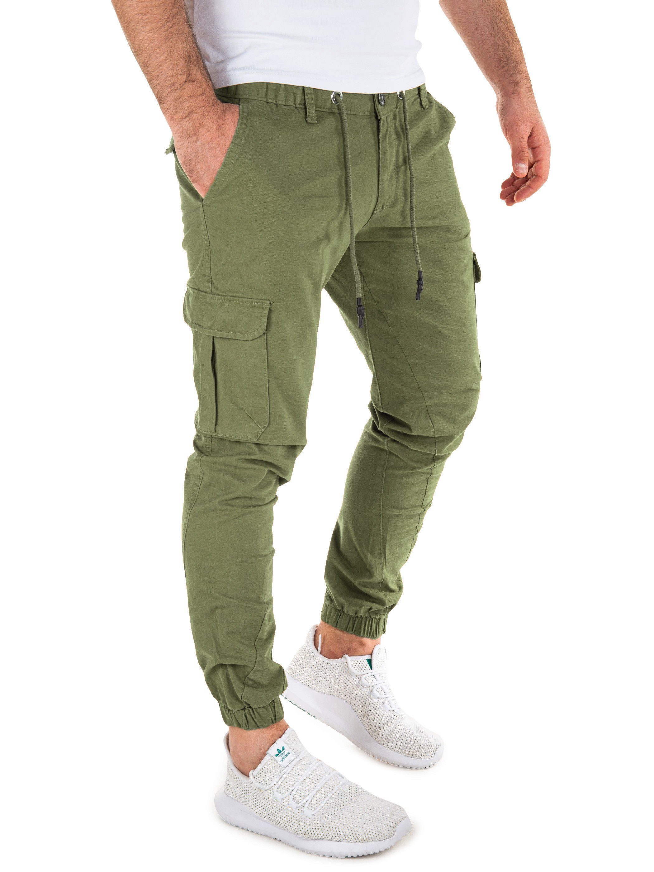 4R170517) Elijah Herren (Dusky gedrehtem Cargohose Chino in Tapered-Form Cargo Green Bein mit Yazubi Grün