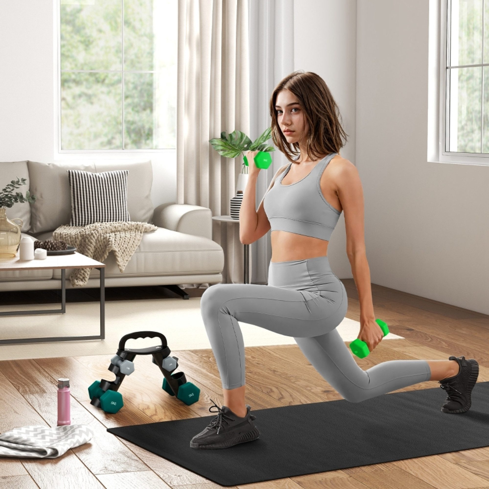 MC Star Hantel-Set mit Aufbewahrungsgestell, Set mit 6 Hanteln für Fitness-Training, 2 x 1kg, 2 x 3kg, 2 x 5kg
