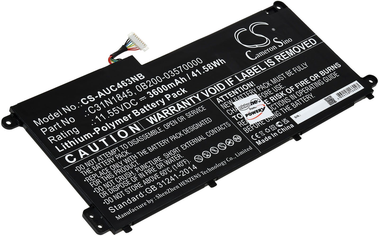 Powery Akku kompatibel mit Asus Typ C31N1845 Laptop-Akku 3600 mAh (11.55 V)