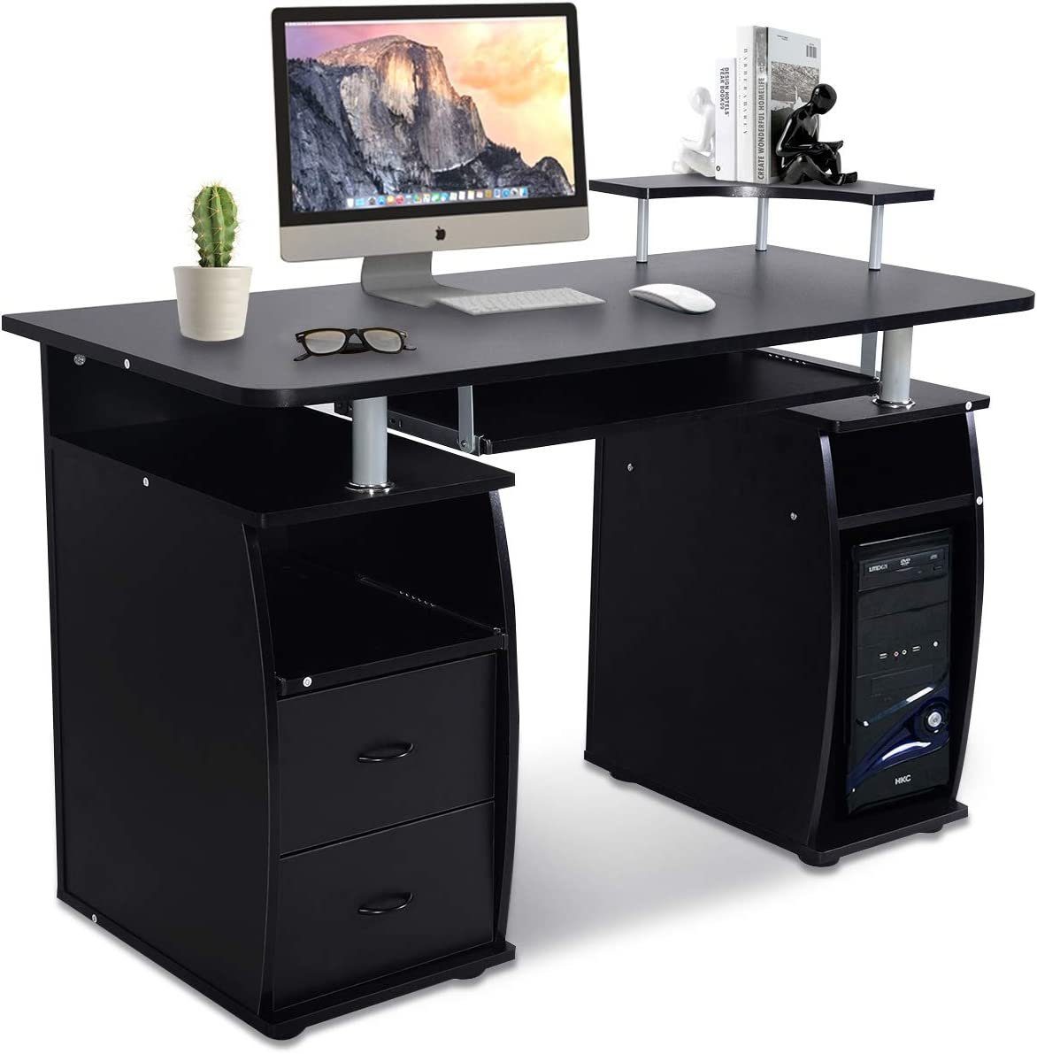 mit Schwarz Schreibtisch, Computertisch KOMFOTTEU 120x55x76cm, Tastaturauszug,