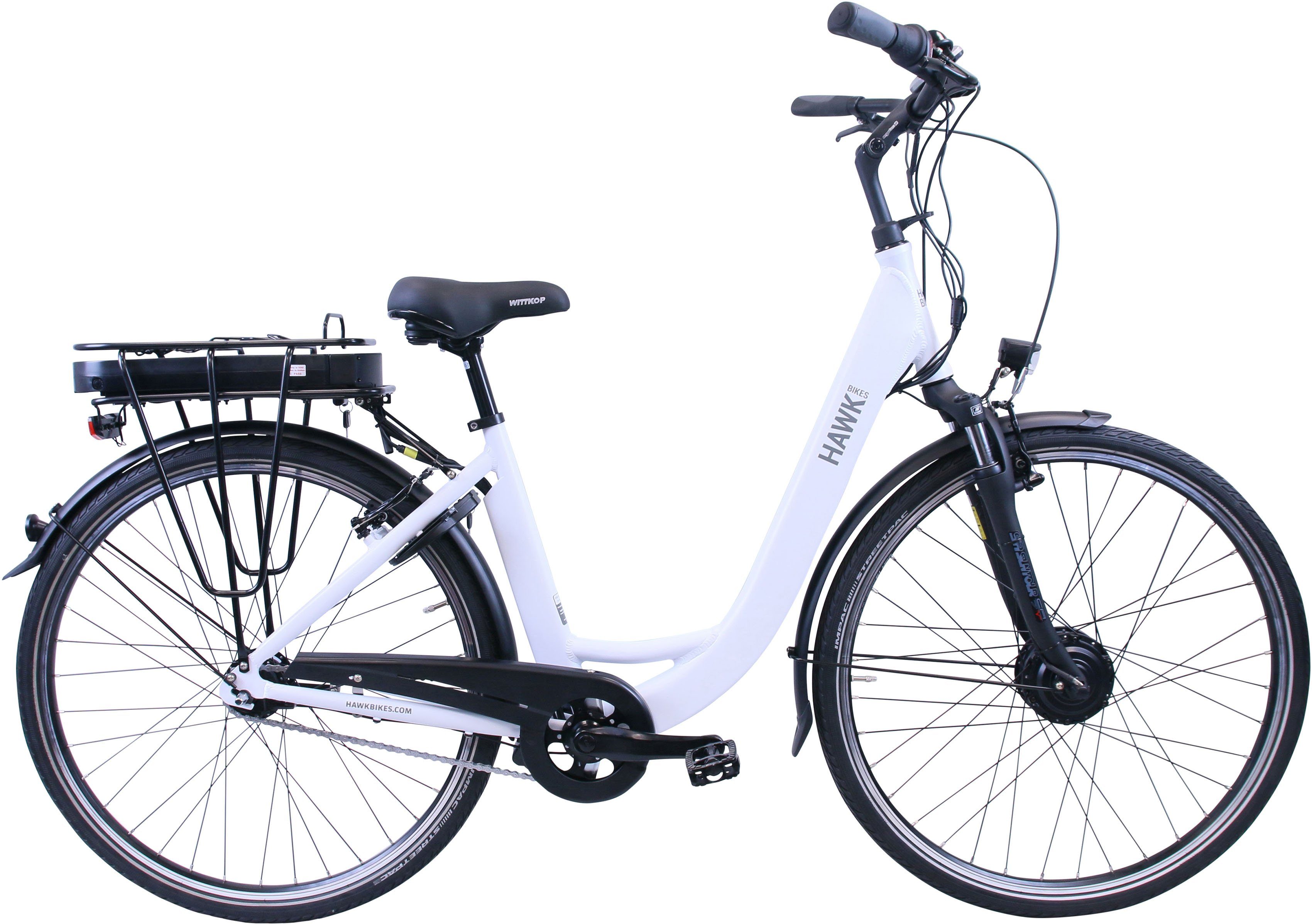 HAWK Bikes E-Bike HAWK eCity Wave, 7 Gang Shimano Nexus 7-Gang Schaltwerk, Nabenschaltung, Frontmotor, 468 Wh Akku, Pedelec, Elektrofahrrad für Damen u. Herren, Cityrad