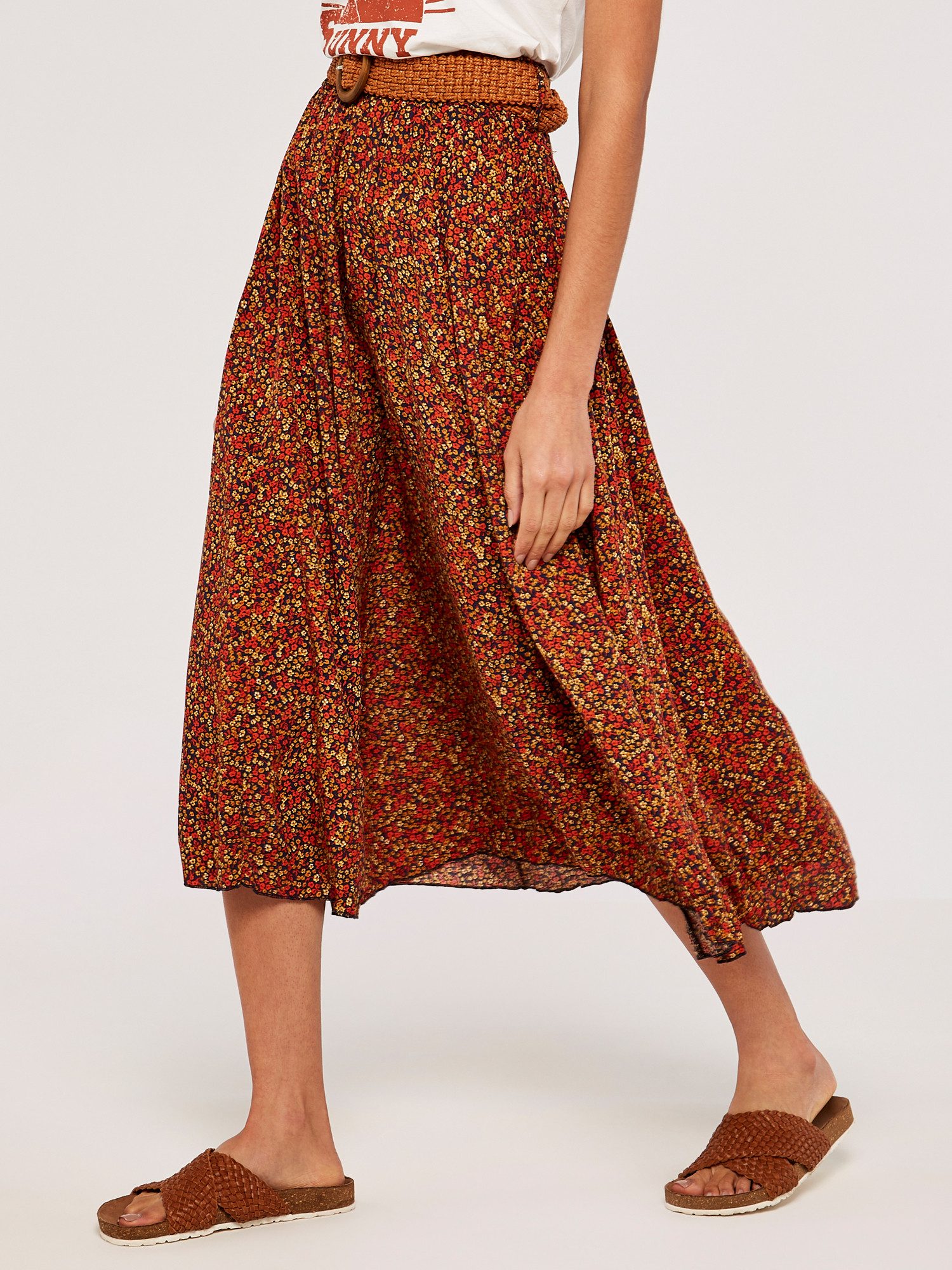 Apricot Midirock Microditsy Belted Midi Skirt (2-tlg) mit Flechtgürtel günstig online kaufen
