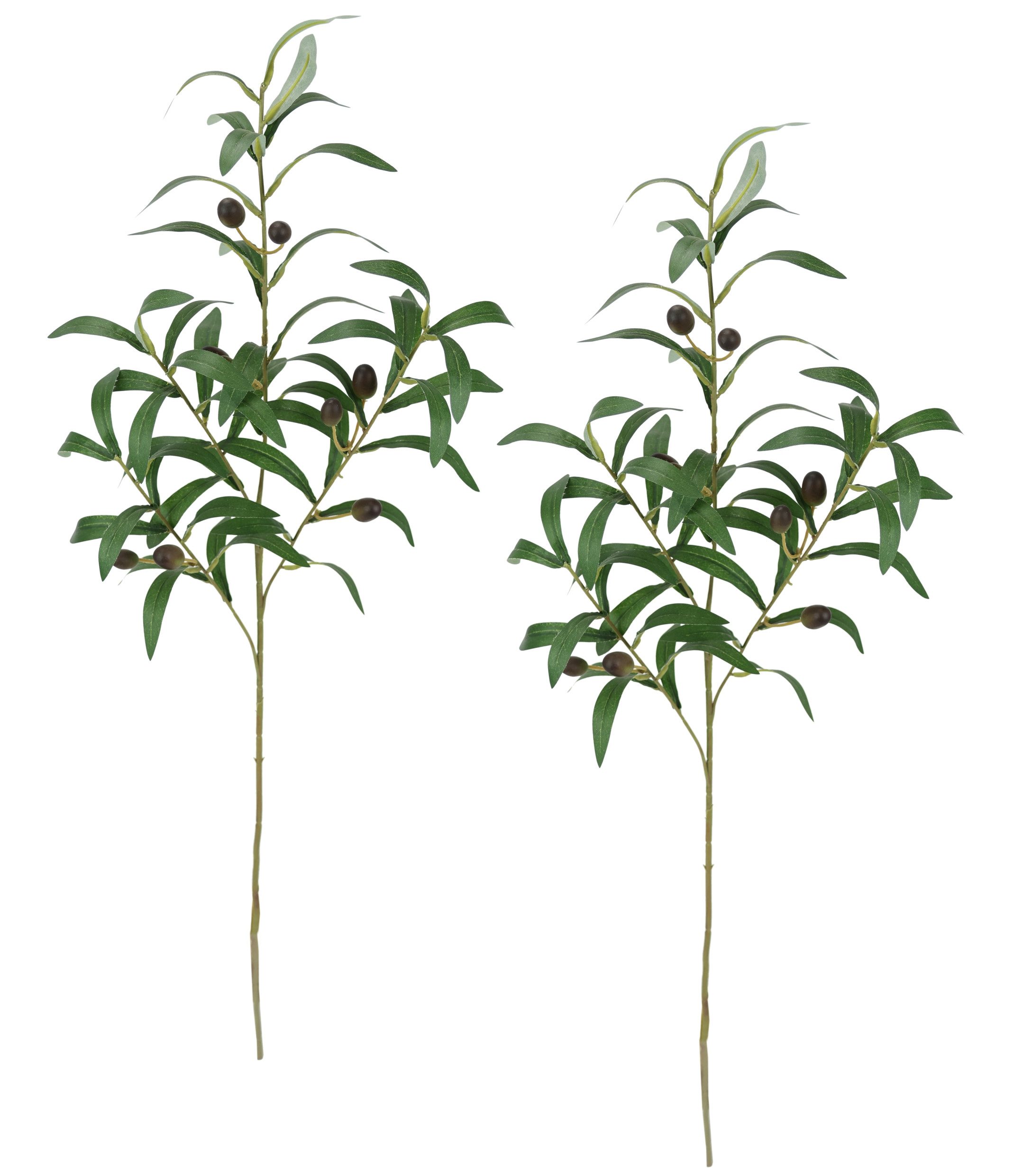 Kunstpflanze Olivenzweig 2er Set, I.GE.A., Höhe 77 cm, Mit schwarzen Oliven 77cm mediterrane Zweige Dekozweig Olivenblätter