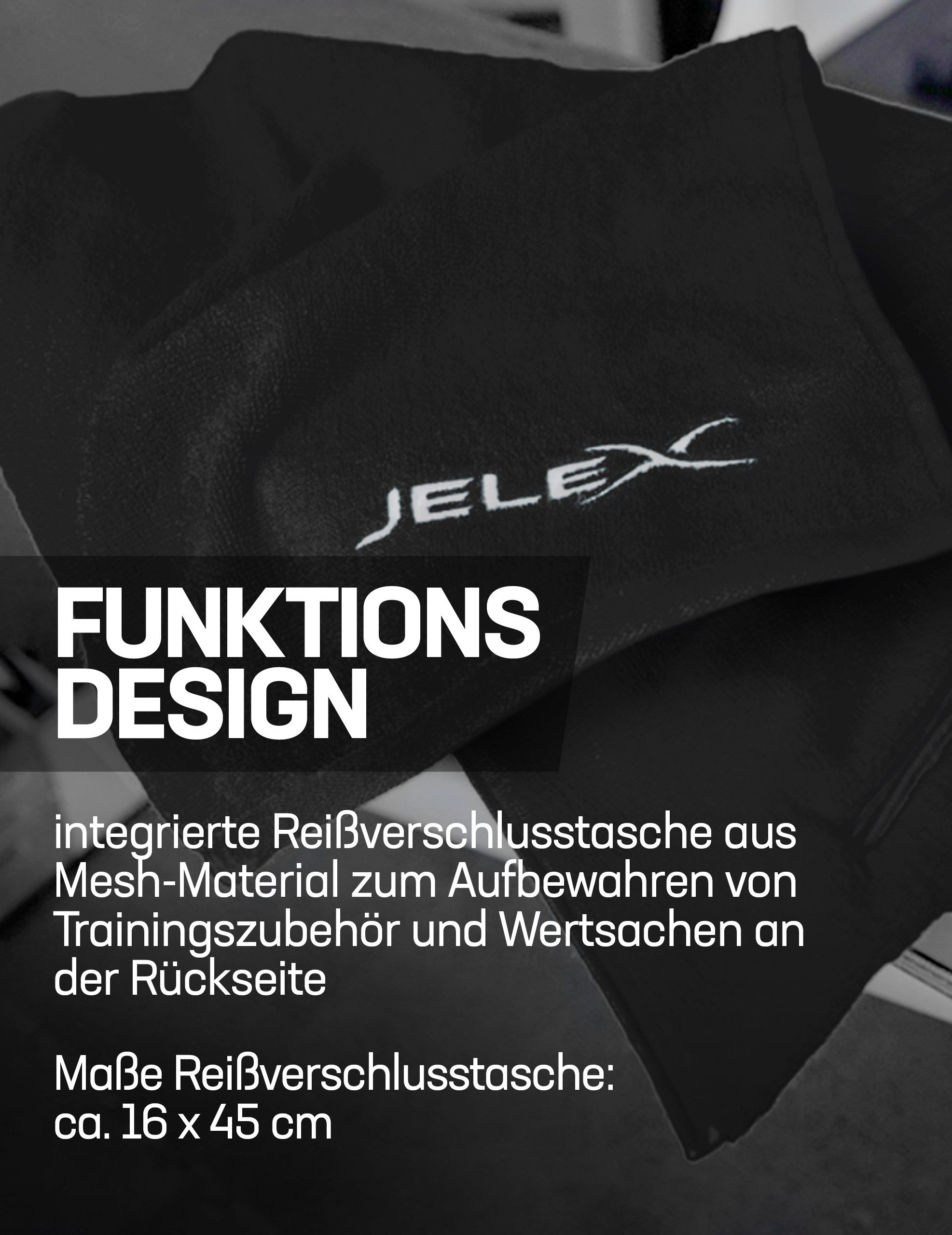JELEX Sporthandtuch "100FIT" Fitness Handtuch mit Zip-Tasche, multifunktionales Sporthandtuch, Reißverschlusstasche