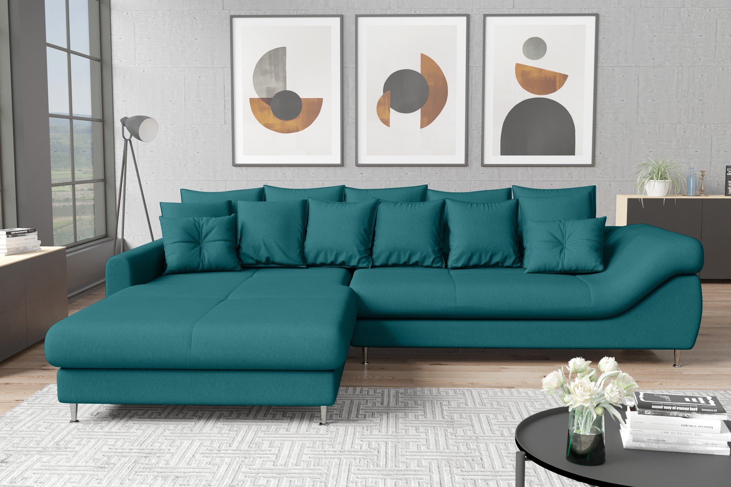 Stylefy Ecksofa Arthur, L-Form, Eckcouch, mane links oder rechts bestellbar, frei im Raum stellbar, inklusive Kissen, mit Steppung, Modern Design